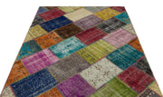 Iskece 21626 Beige Patchwork Wool Handmade Area Rug 5'3" x 7'8"