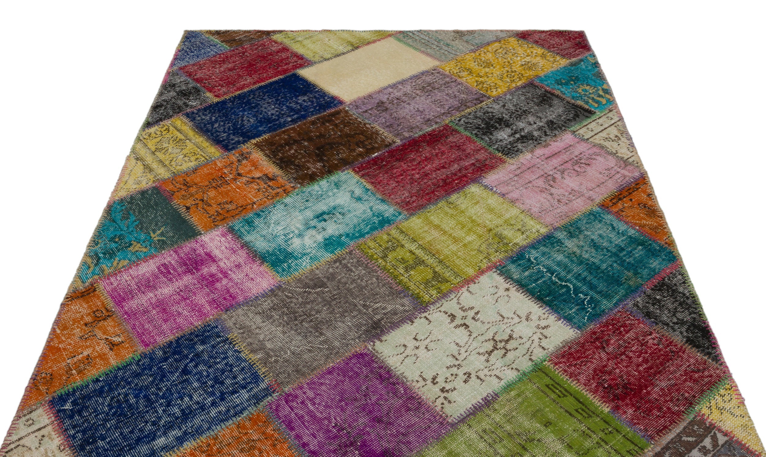 Iskece 21626 Beige Patchwork Wool Handmade Area Rug 5'3" x 7'8"