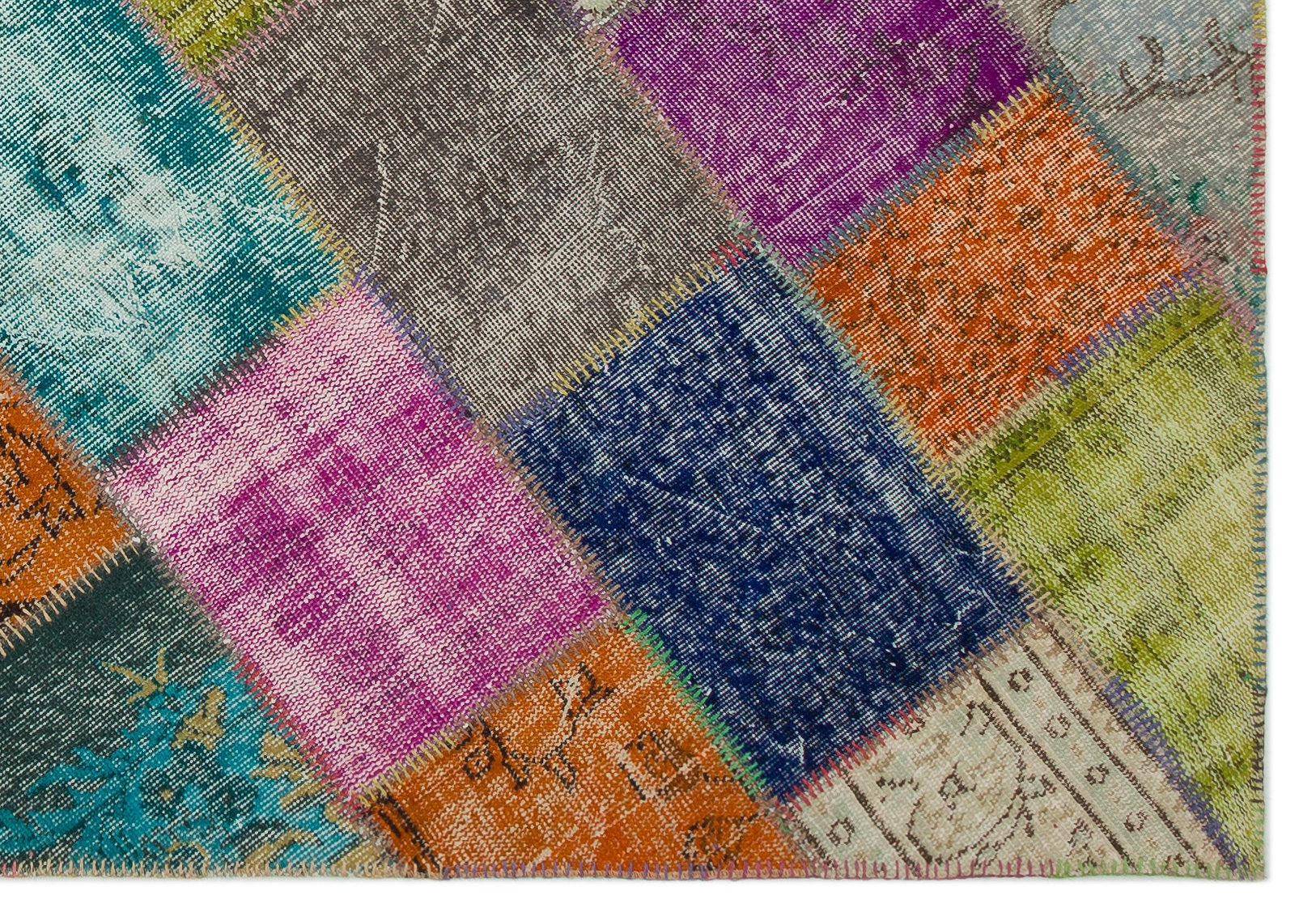 Iskece 21626 Beige Patchwork Wool Handmade Area Rug 5'3" x 7'8"