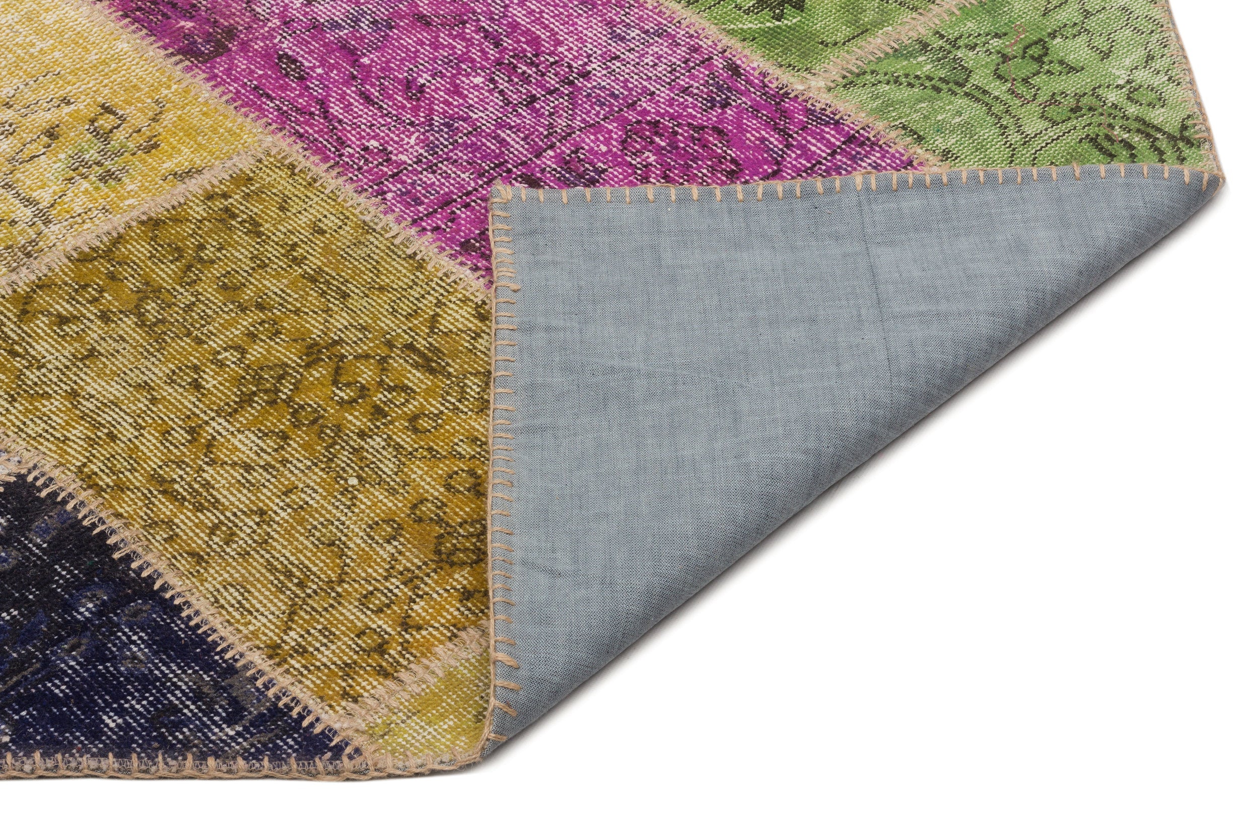 Iskece 21634 Beige Patchwork Wool Handmade Area Rug 5'3" x 7'8"