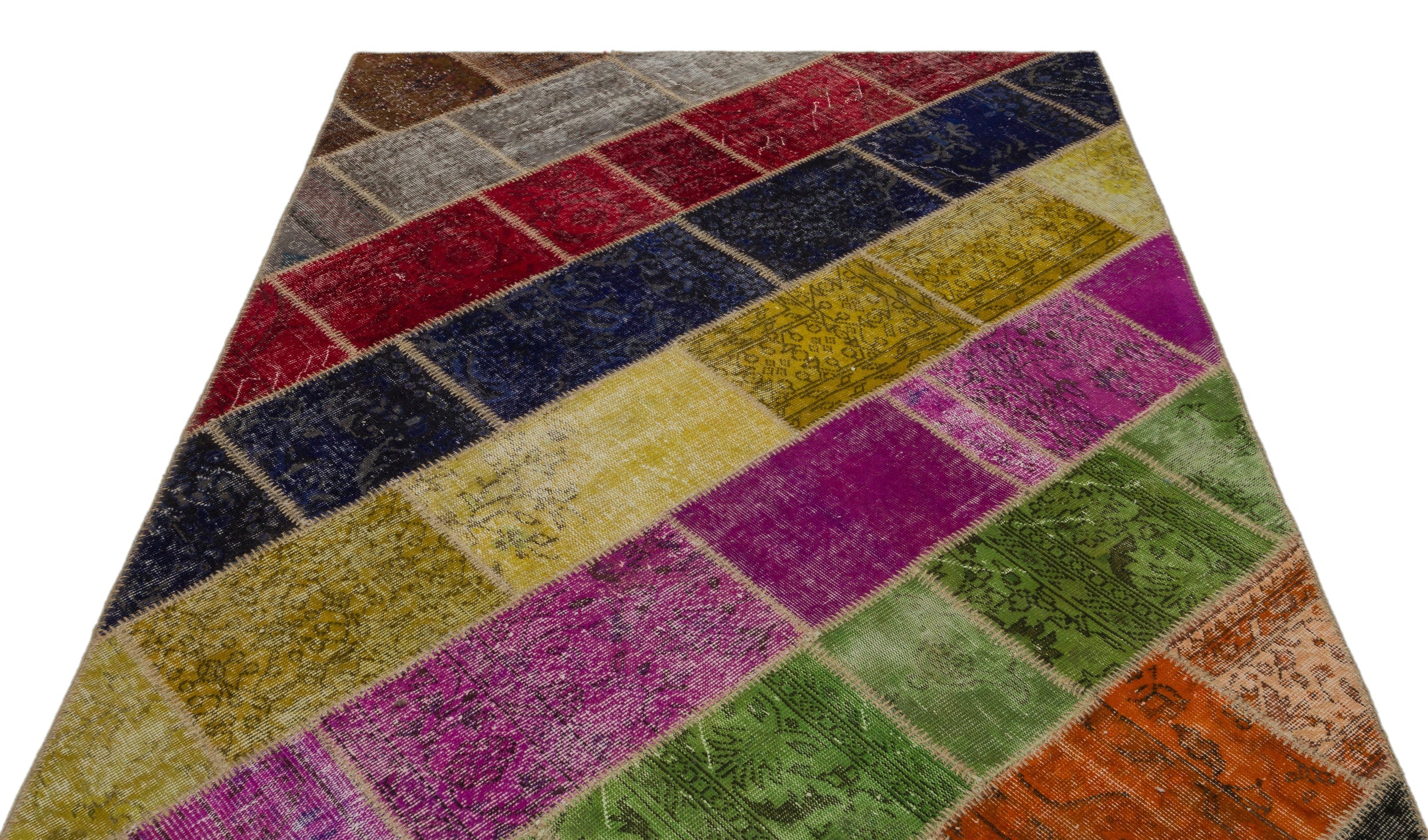 Iskece 21634 Beige Patchwork Wool Handmade Area Rug 5'3" x 7'8"