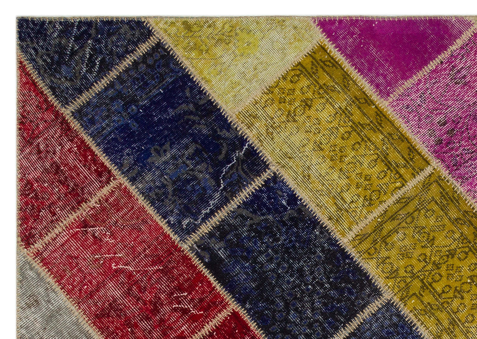 Iskece 21634 Beige Patchwork Wool Handmade Area Rug 5'3" x 7'8"