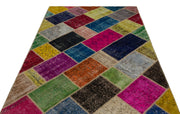 Iskece 21635 Beige Patchwork Wool Handmade Area Rug 5'3" x 7'8"