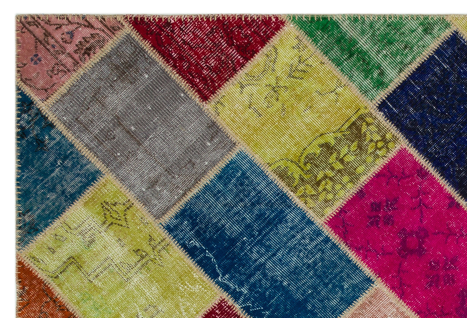 Iskece 21635 Beige Patchwork Wool Handmade Area Rug 5'3" x 7'8"