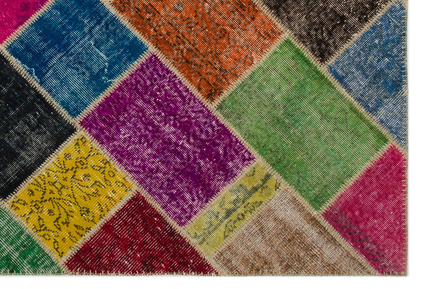 Iskece 21635 Beige Patchwork Wool Handmade Area Rug 5'3" x 7'8"