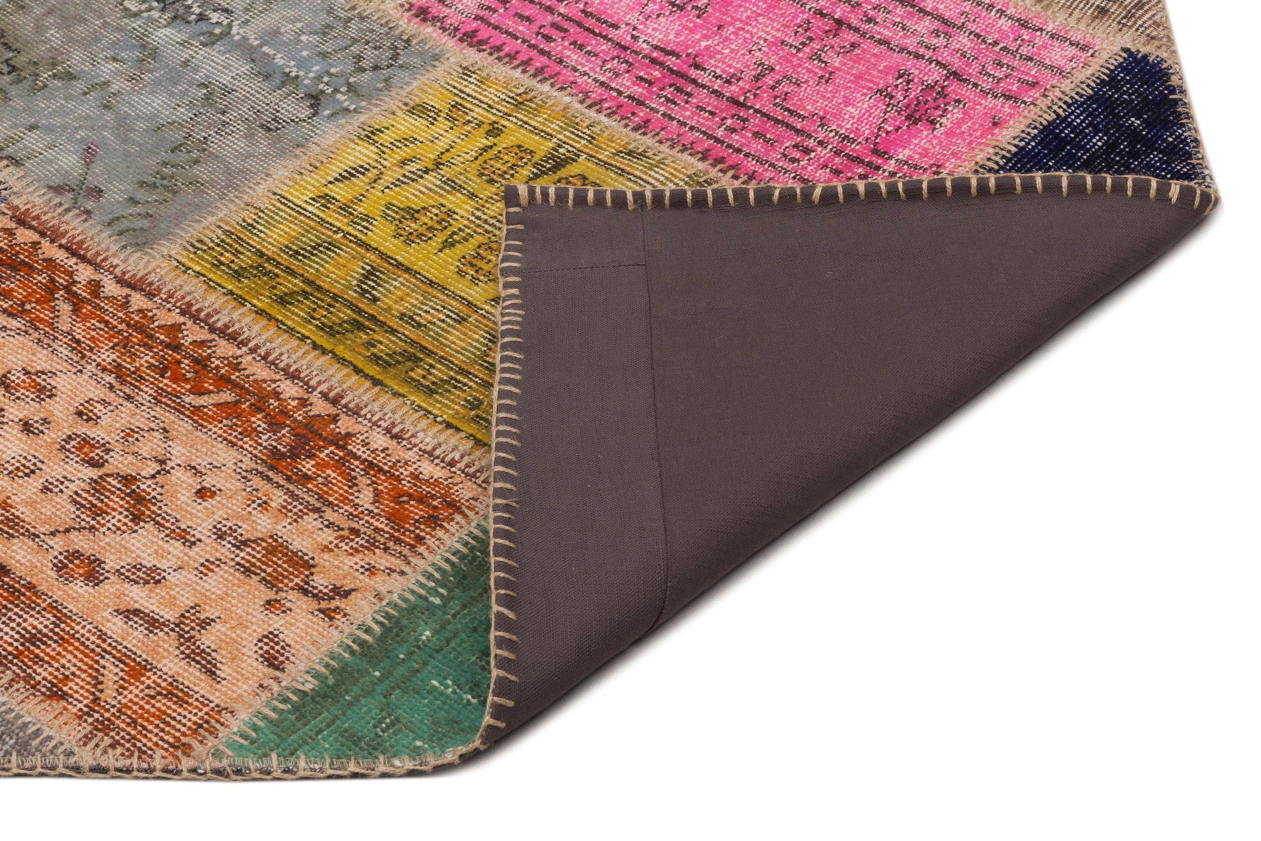 Iskece 21637 Beige Patchwork Wool Handmade Area Rug 5'3" x 7'8"