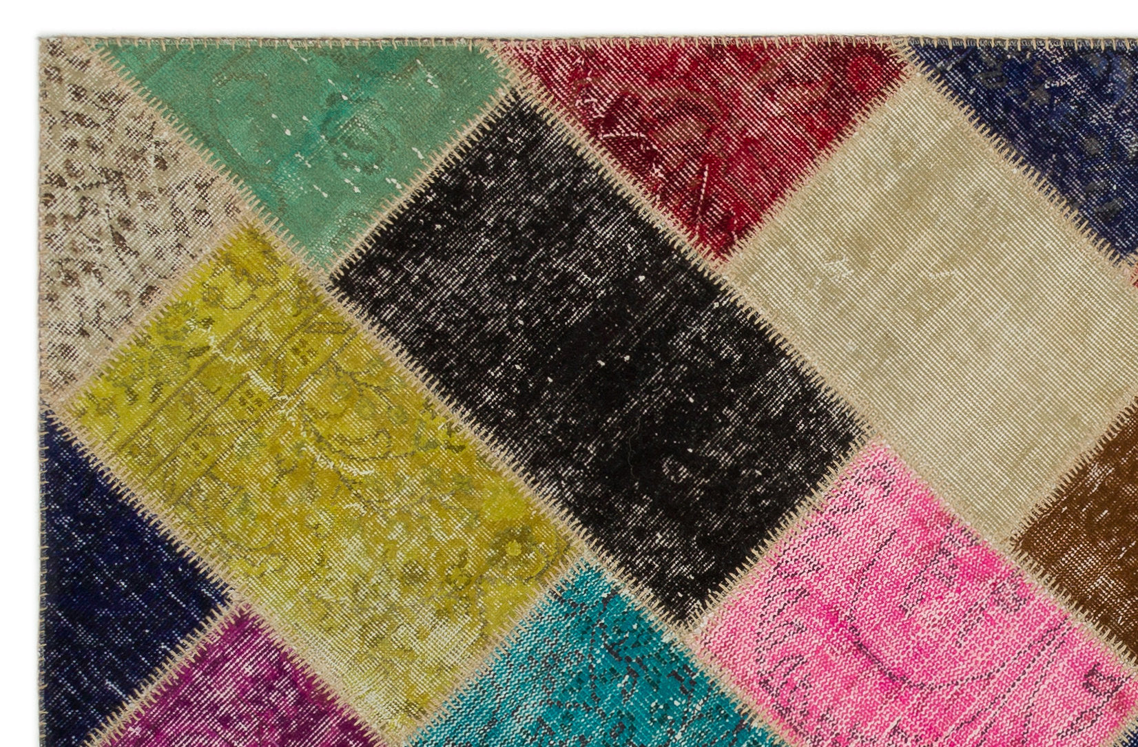 Iskece 21637 Beige Patchwork Wool Handmade Area Rug 5'3" x 7'8"