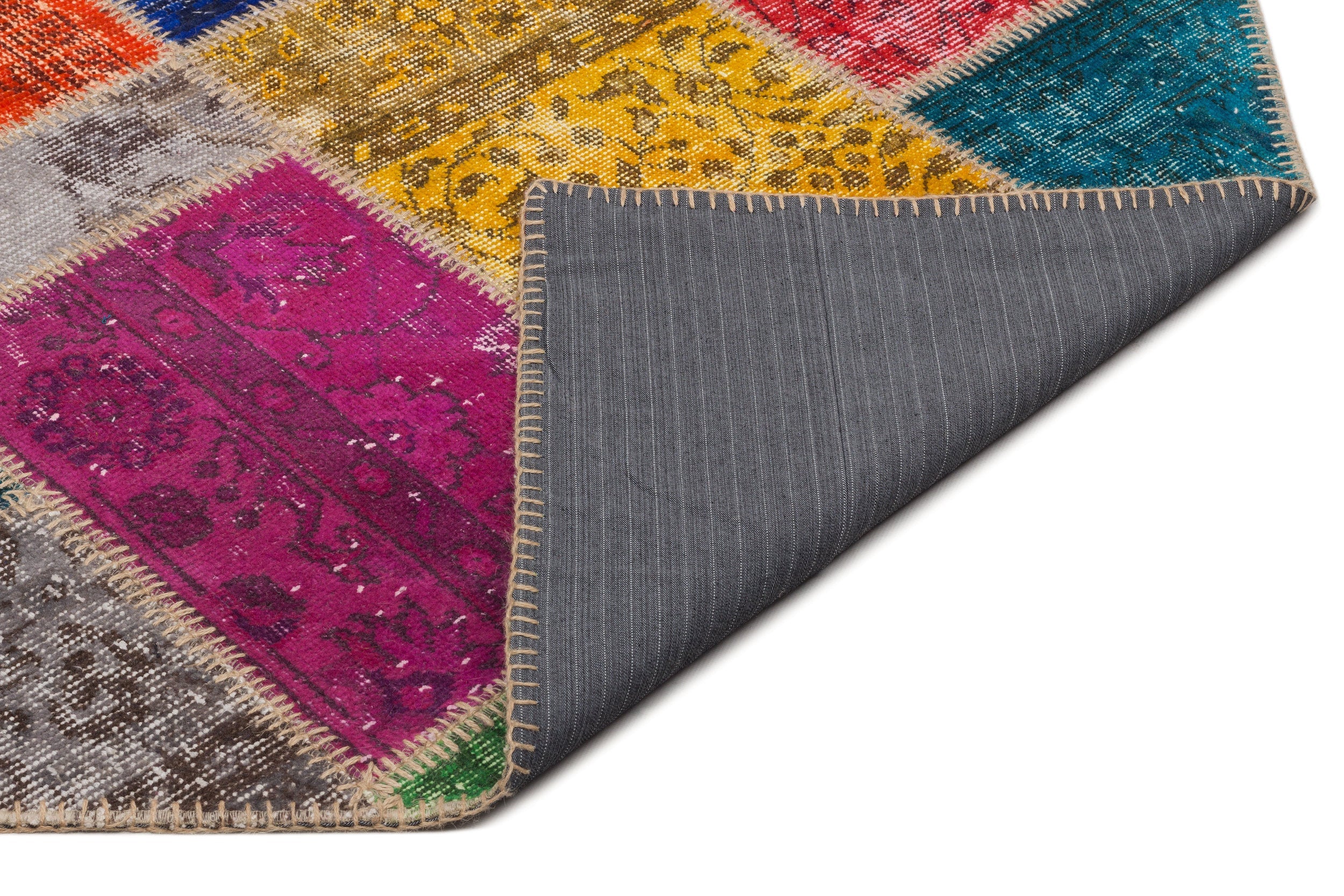 Iskece 21638 Beige Patchwork Wool Handmade Area Rug 5'3" x 7'8"