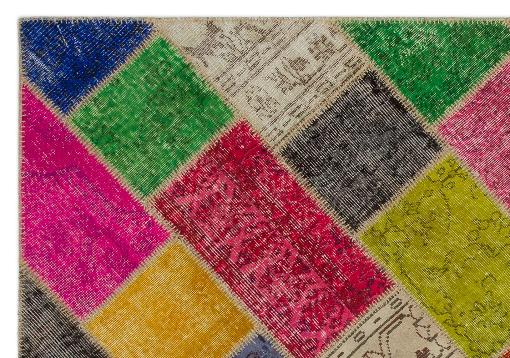 Iskece 21638 Beige Patchwork Wool Handmade Area Rug 5'3" x 7'8"