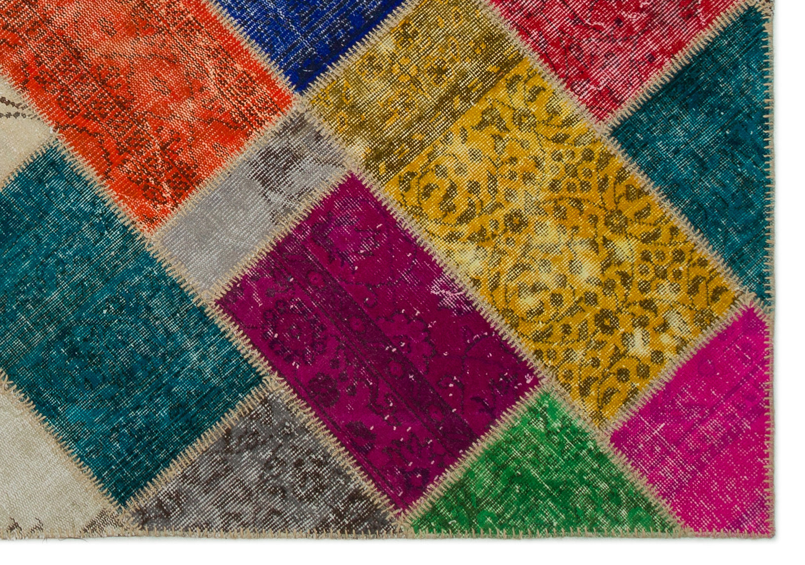 Iskece 21638 Beige Patchwork Wool Handmade Area Rug 5'3" x 7'8"