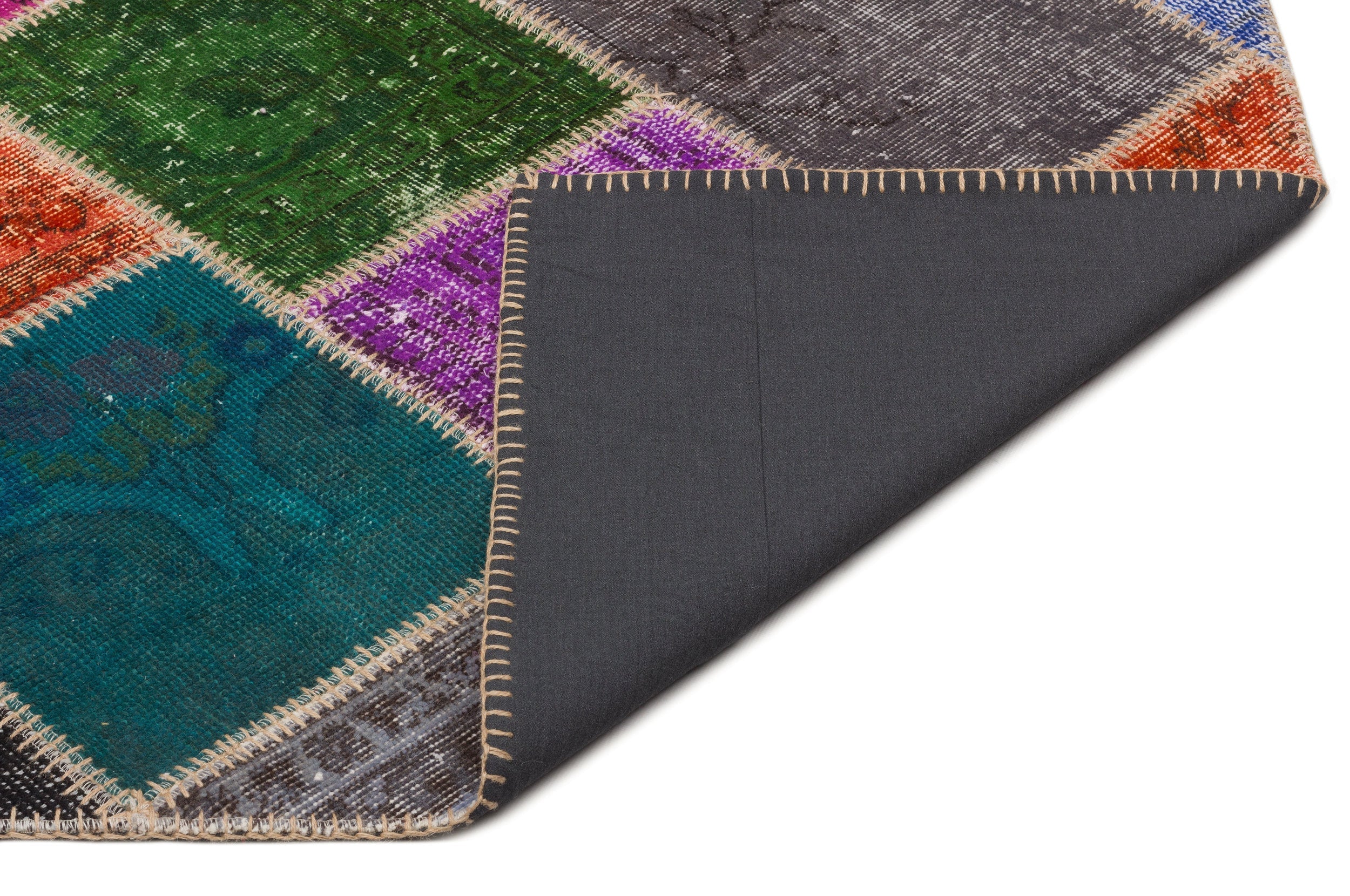 Iskece 21640 Beige Patchwork Wool Handmade Area Rug 5'3" x 7'8"