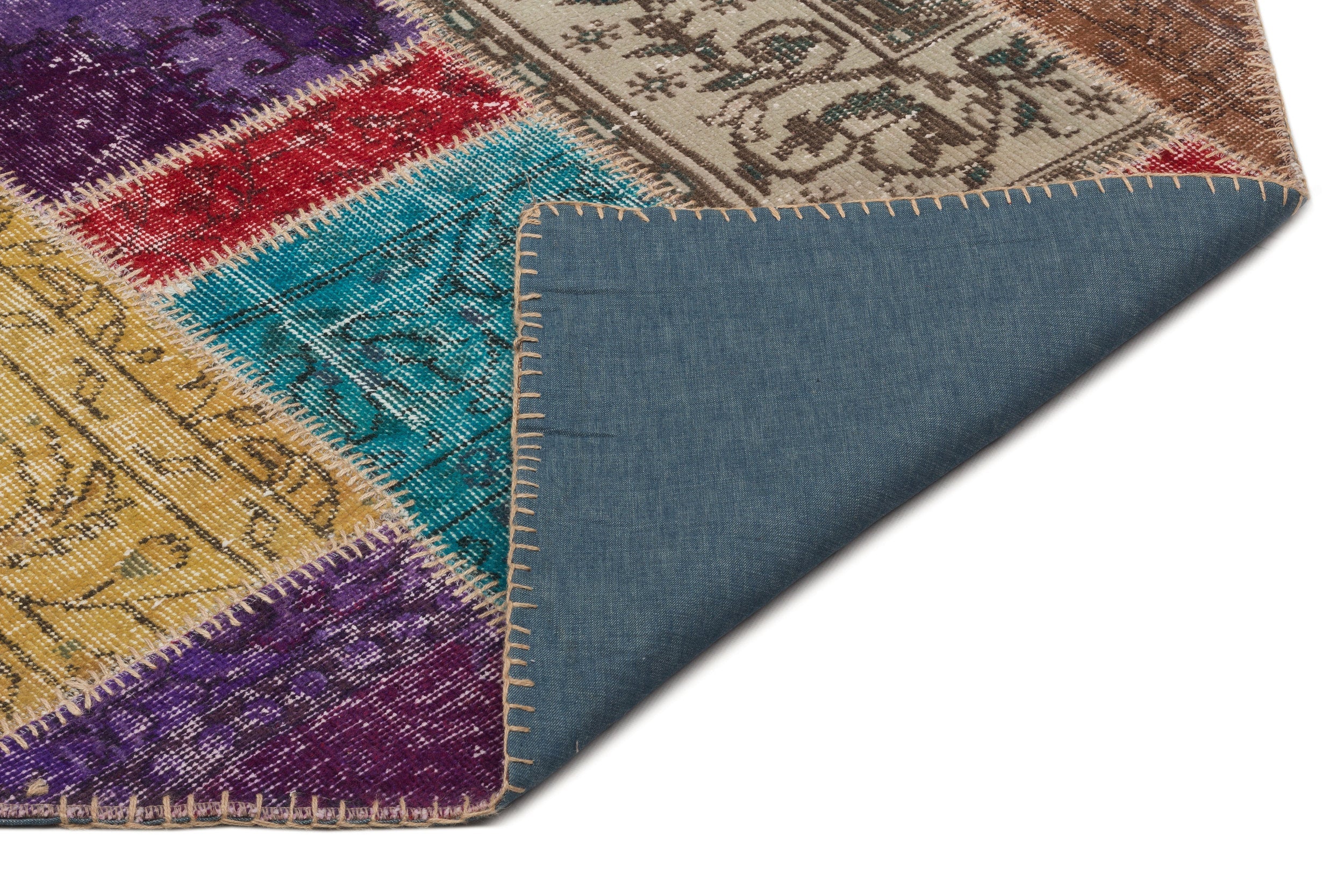 Iskece 21641 Beige Patchwork Wool Handmade Area Rug 5'3" x 7'8"