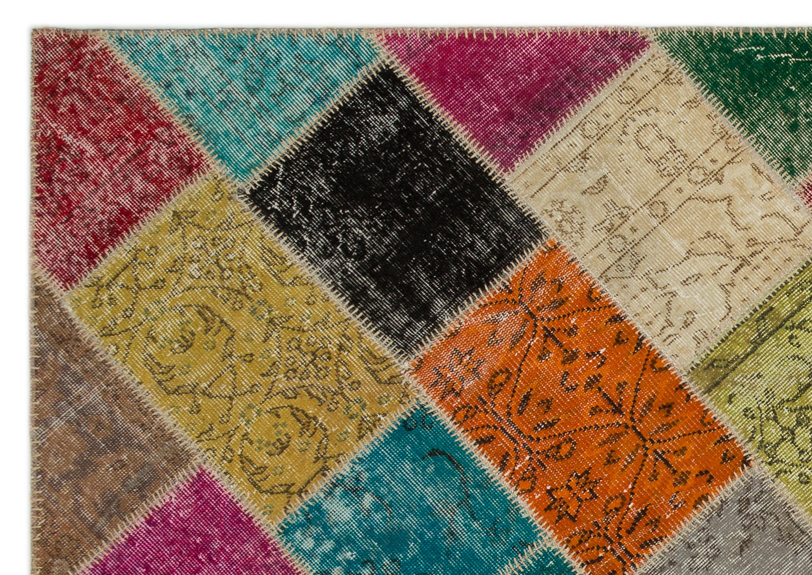 Iskece 21641 Beige Patchwork Wool Handmade Area Rug 5'3" x 7'8"