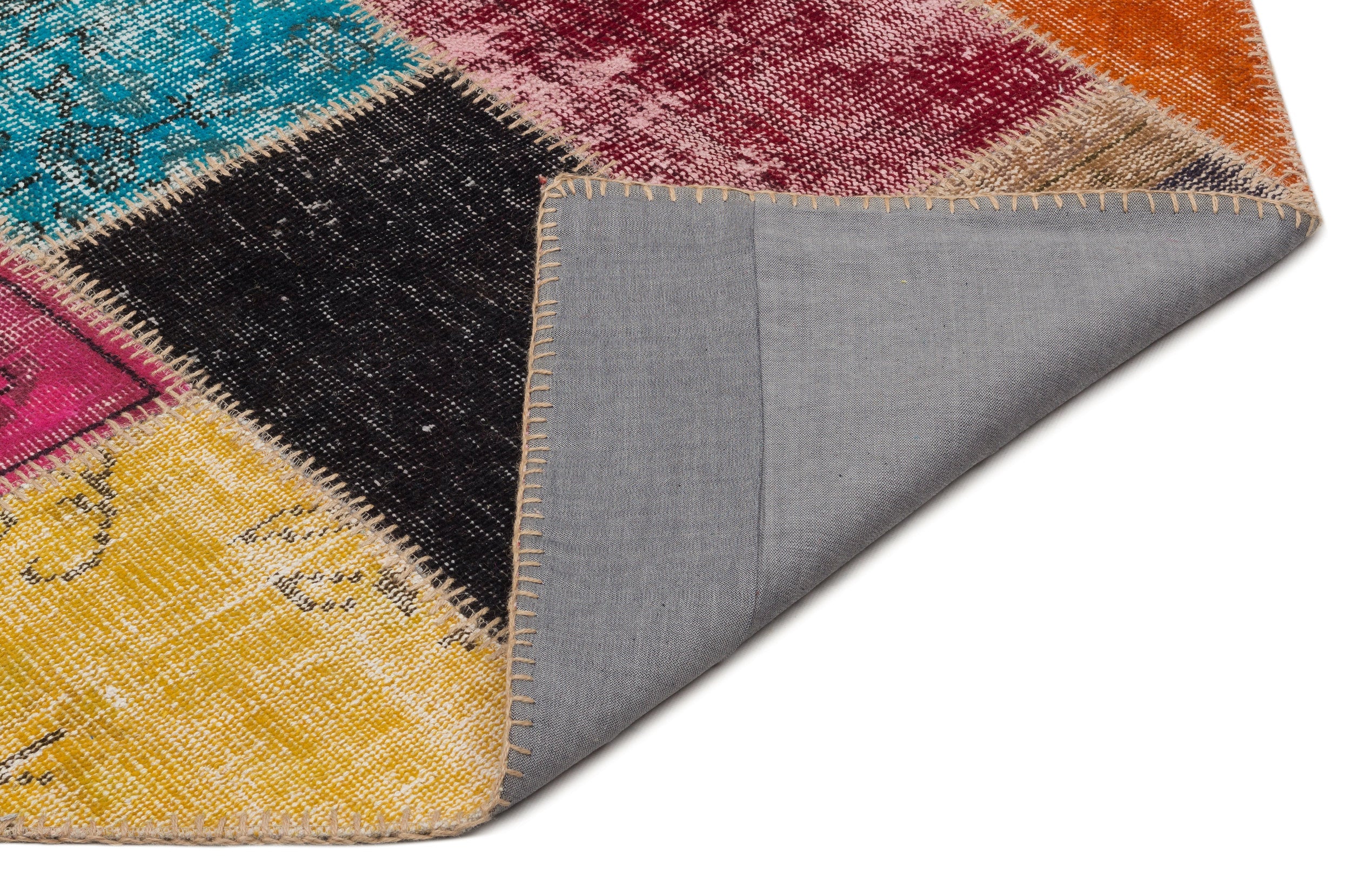 Iskece 21649 Beige Patchwork Wool Handmade Area Rug 5'3" x 7'8"