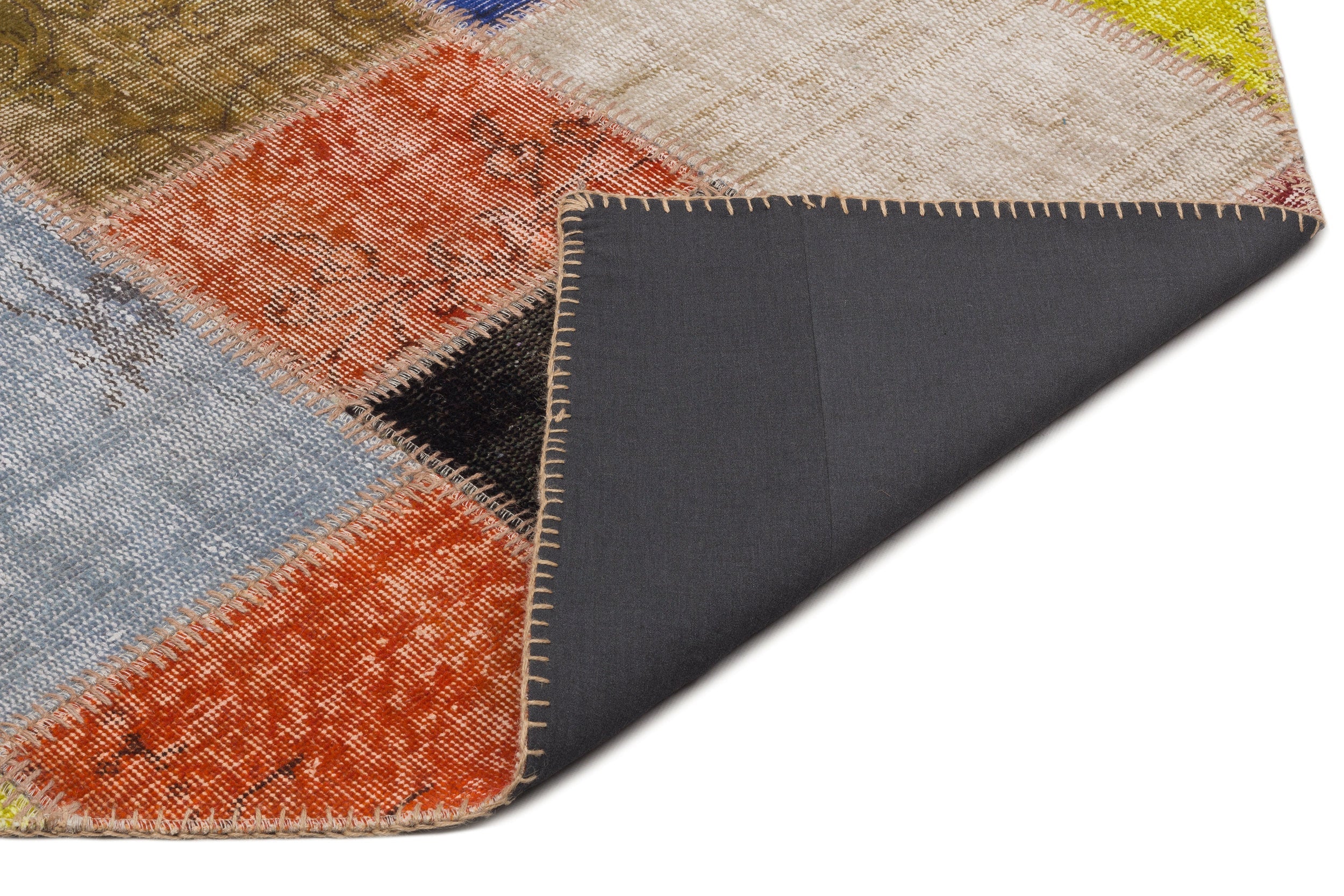 Iskece 21650 Beige Patchwork Wool Handmade Area Rug 5'3" x 7'8"