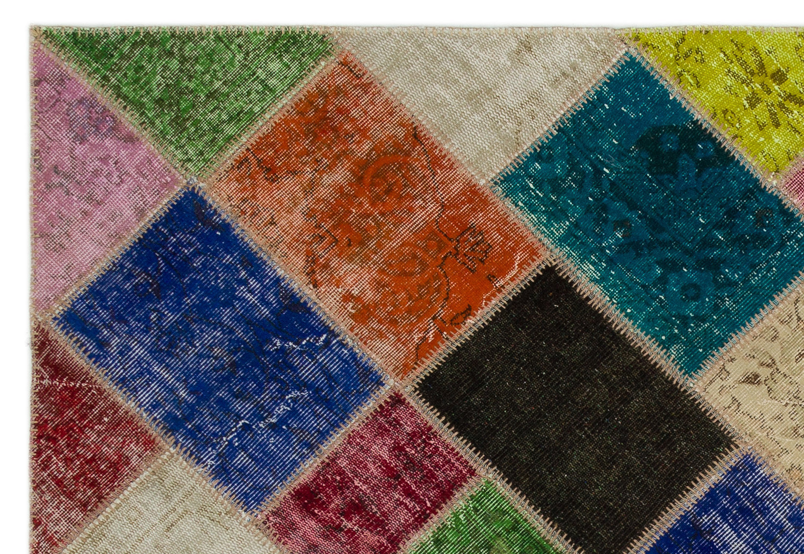 Iskece 21650 Beige Patchwork Wool Handmade Area Rug 5'3" x 7'8"