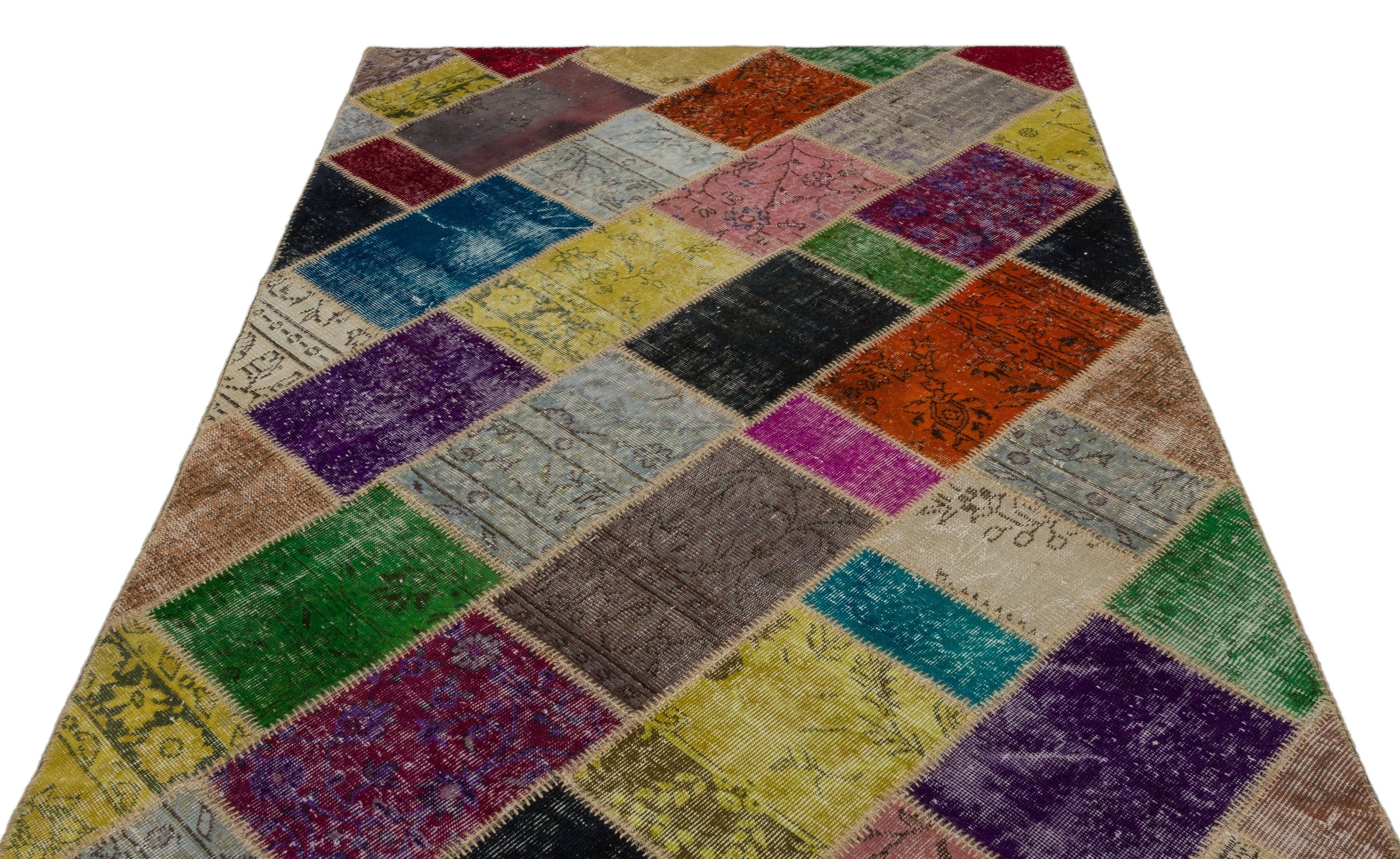 Iskece 21651 Beige Patchwork Wool Handmade Area Rug 5'3" x 7'8"