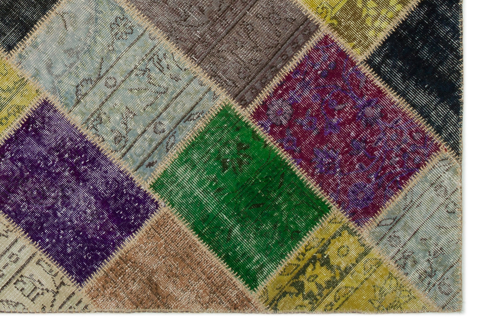 Iskece 21651 Beige Patchwork Wool Handmade Area Rug 5'3" x 7'8"