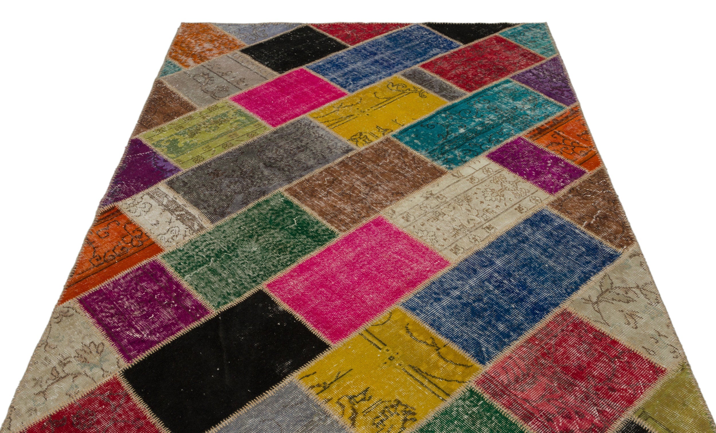 Iskece 21652 Beige Patchwork Wool Handmade Area Rug 5'3" x 7'8"