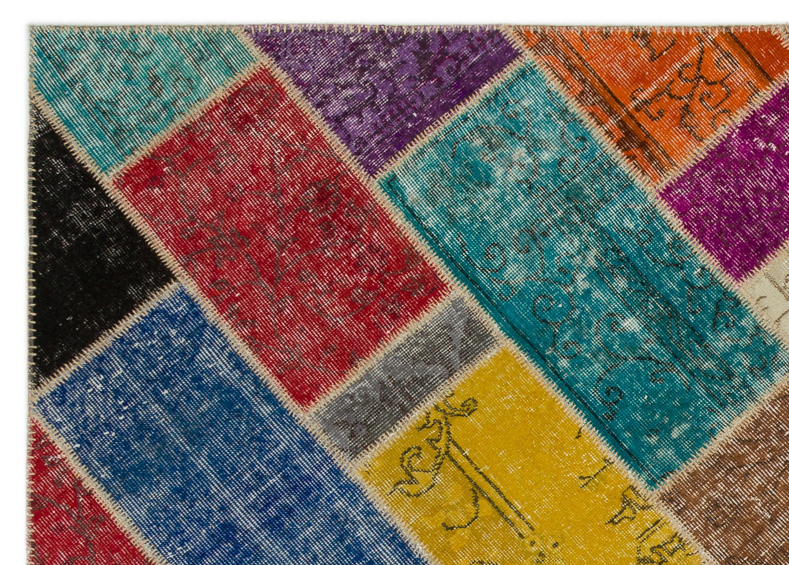 Iskece 21652 Beige Patchwork Wool Handmade Area Rug 5'3" x 7'8"