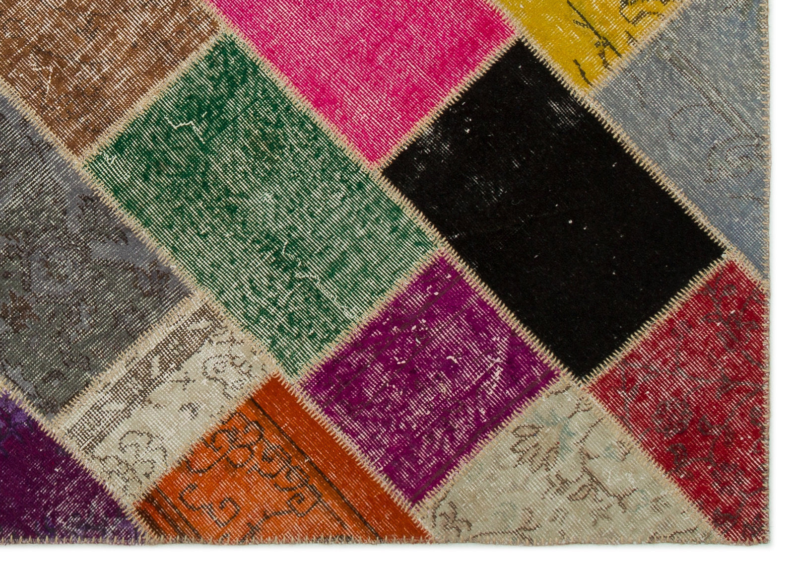 Iskece 21652 Beige Patchwork Wool Handmade Area Rug 5'3" x 7'8"