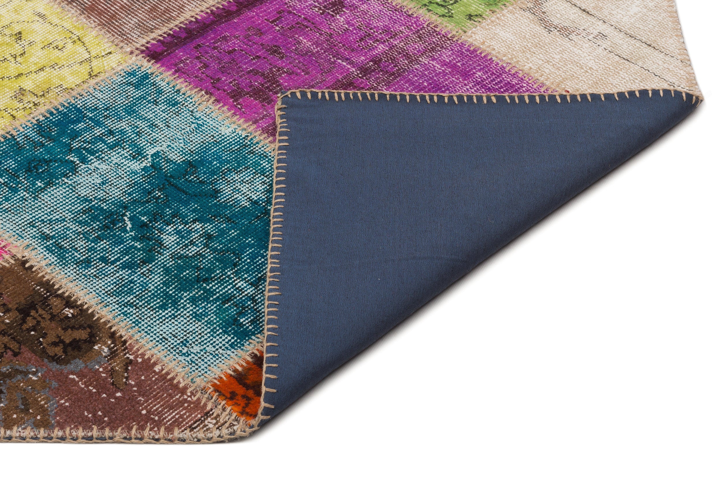Iskece 21654 Beige Patchwork Wool Handmade Area Rug 5'3" x 7'8"