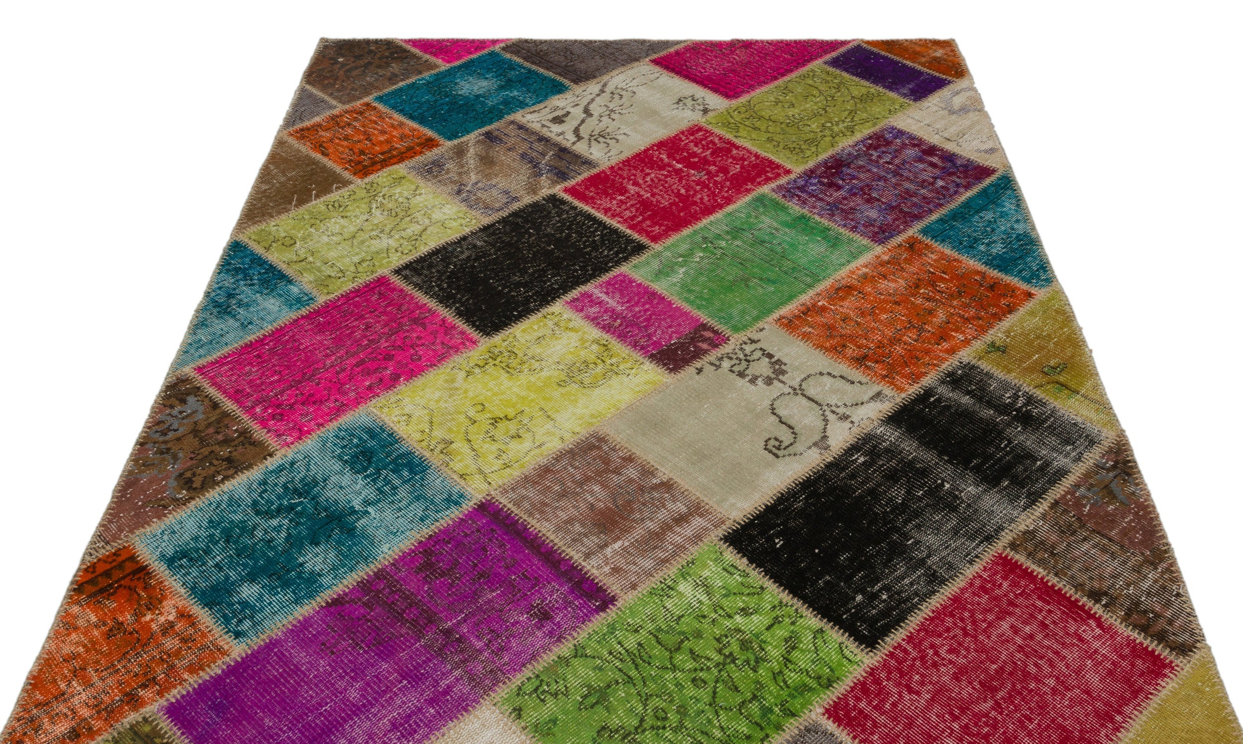 Iskece 21654 Beige Patchwork Wool Handmade Area Rug 5'3" x 7'8"
