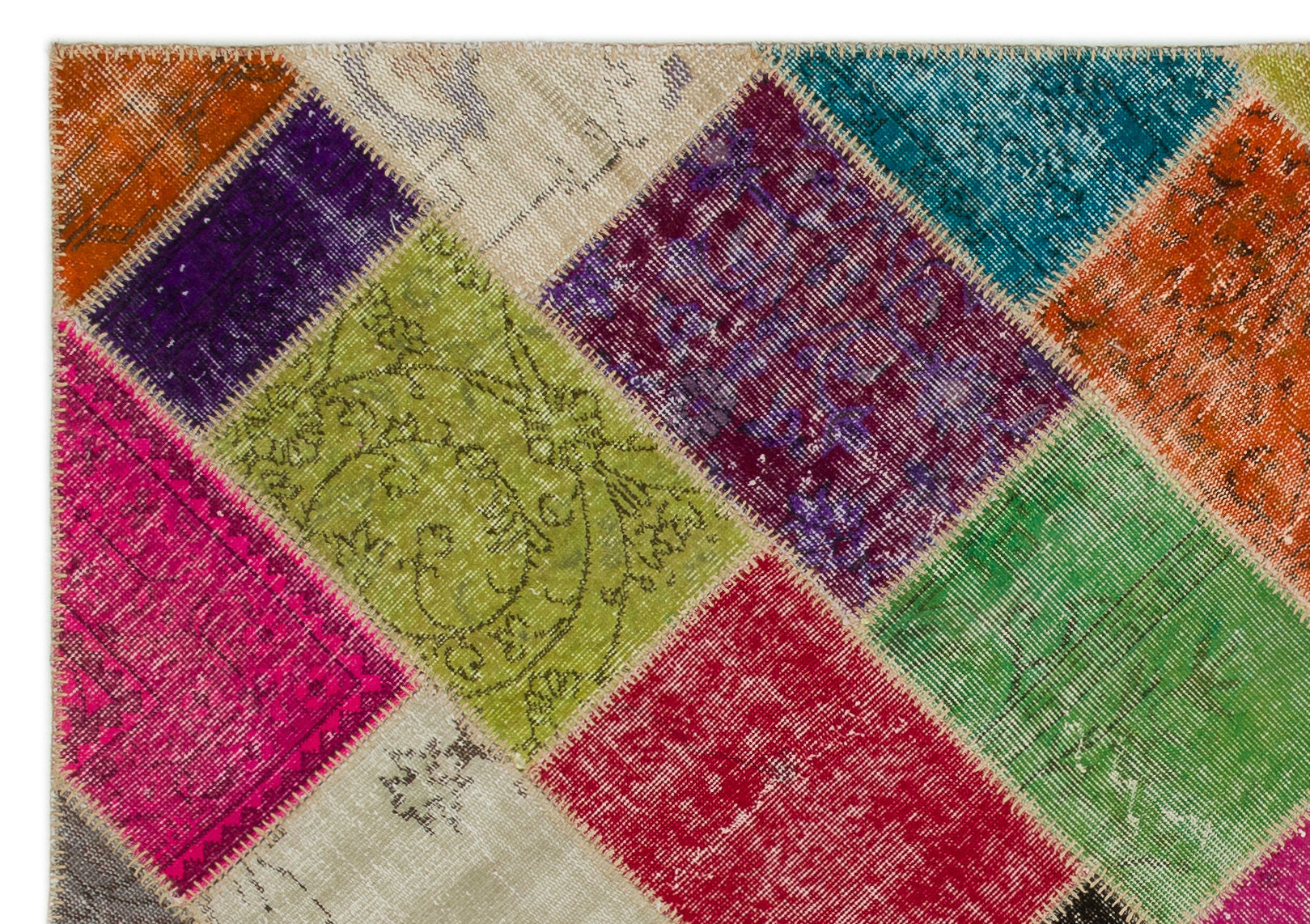 Iskece 21654 Beige Patchwork Wool Handmade Area Rug 5'3" x 7'8"