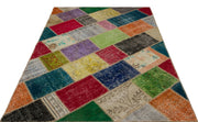 Iskece 21655 Beige Patchwork Wool Handmade Area Rug 5'3" x 7'8"