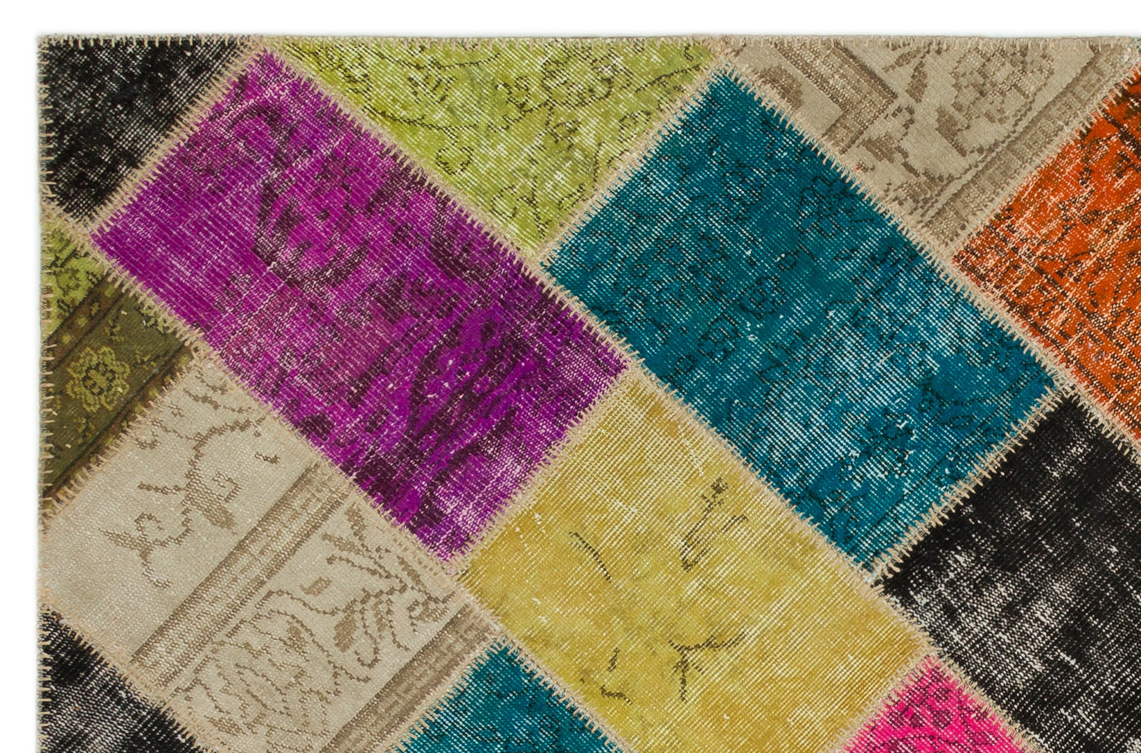 Iskece 21657 Beige Patchwork Wool Handmade Area Rug 5'3" x 7'8"