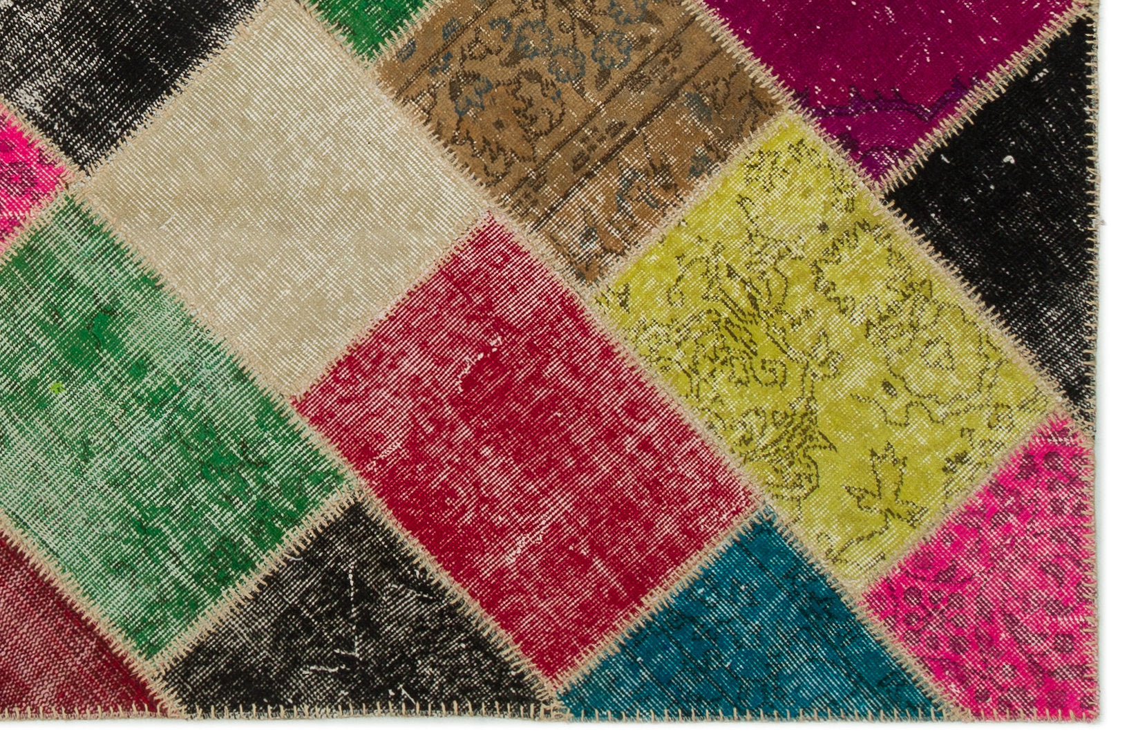 Iskece 21657 Beige Patchwork Wool Handmade Area Rug 5'3" x 7'8"