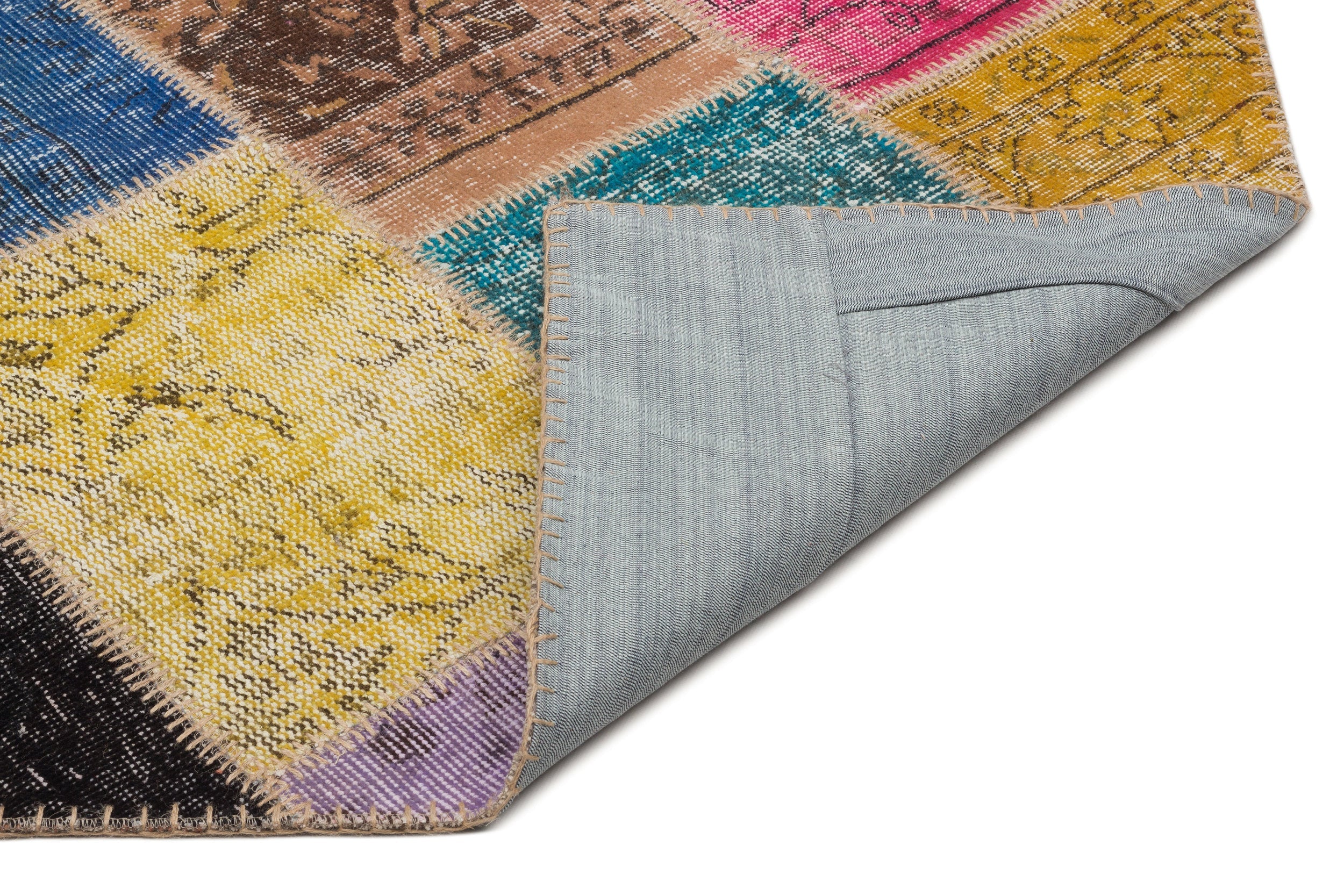 Iskece 21659 Beige Patchwork Wool Handmade Area Rug 5'3" x 7'8"