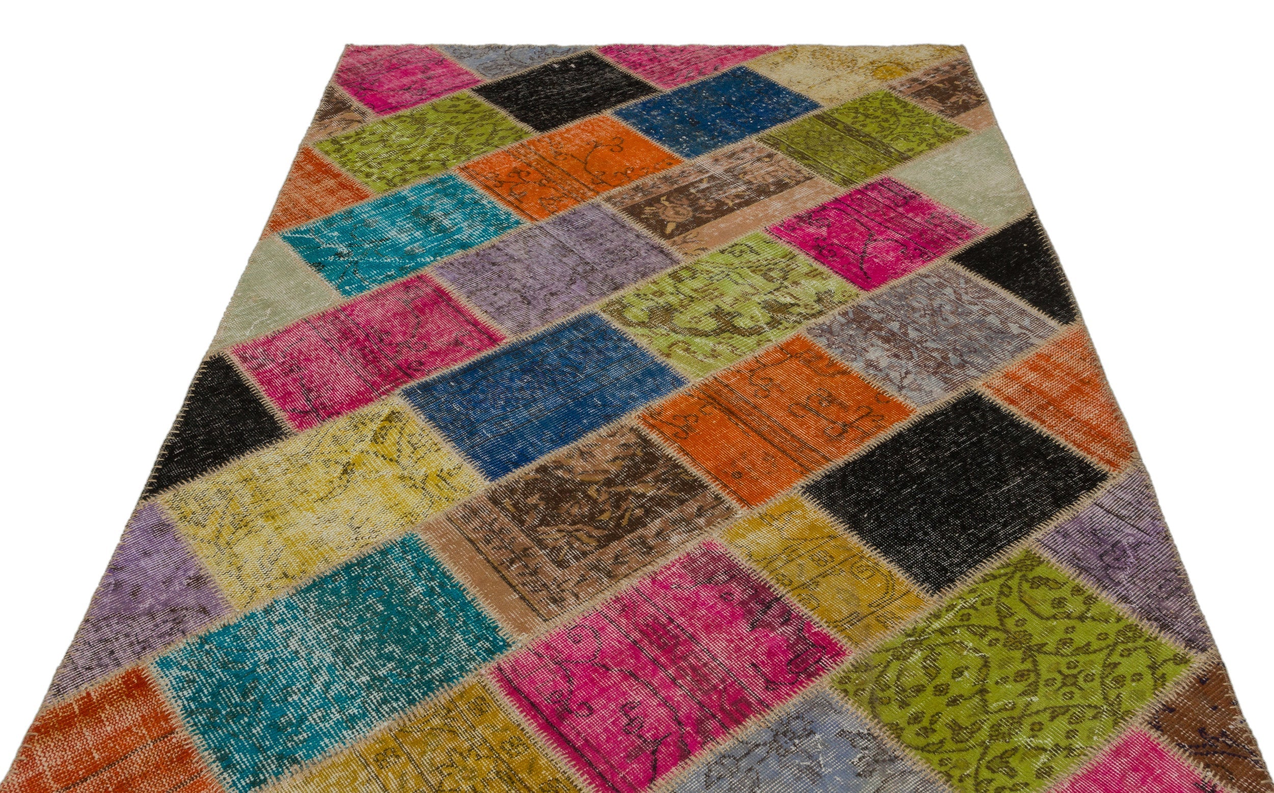 Iskece 21659 Beige Patchwork Wool Handmade Area Rug 5'3" x 7'8"