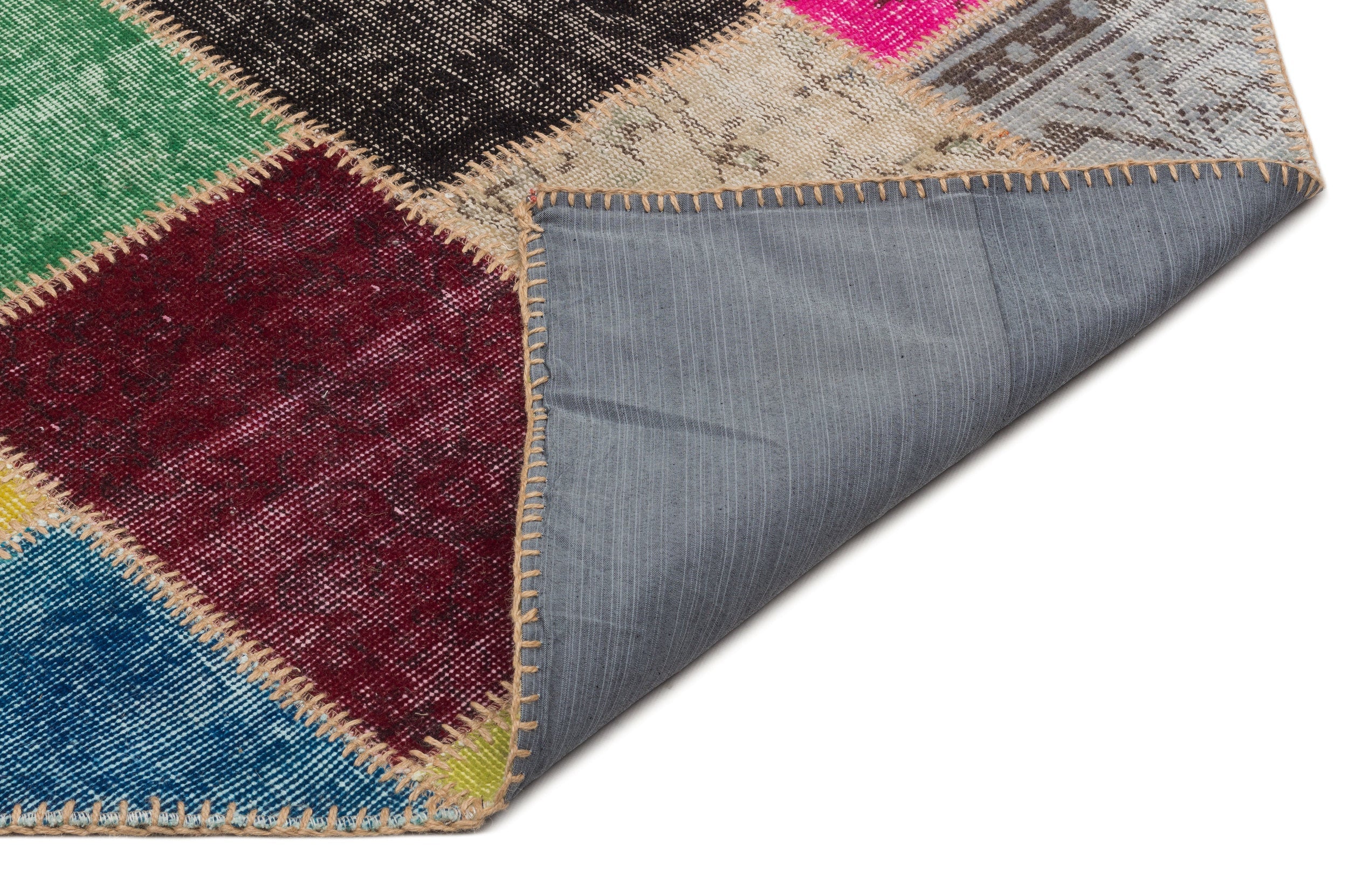 Iskece 21661 Beige Patchwork Wool Handmade Area Rug 5'3" x 7'8"