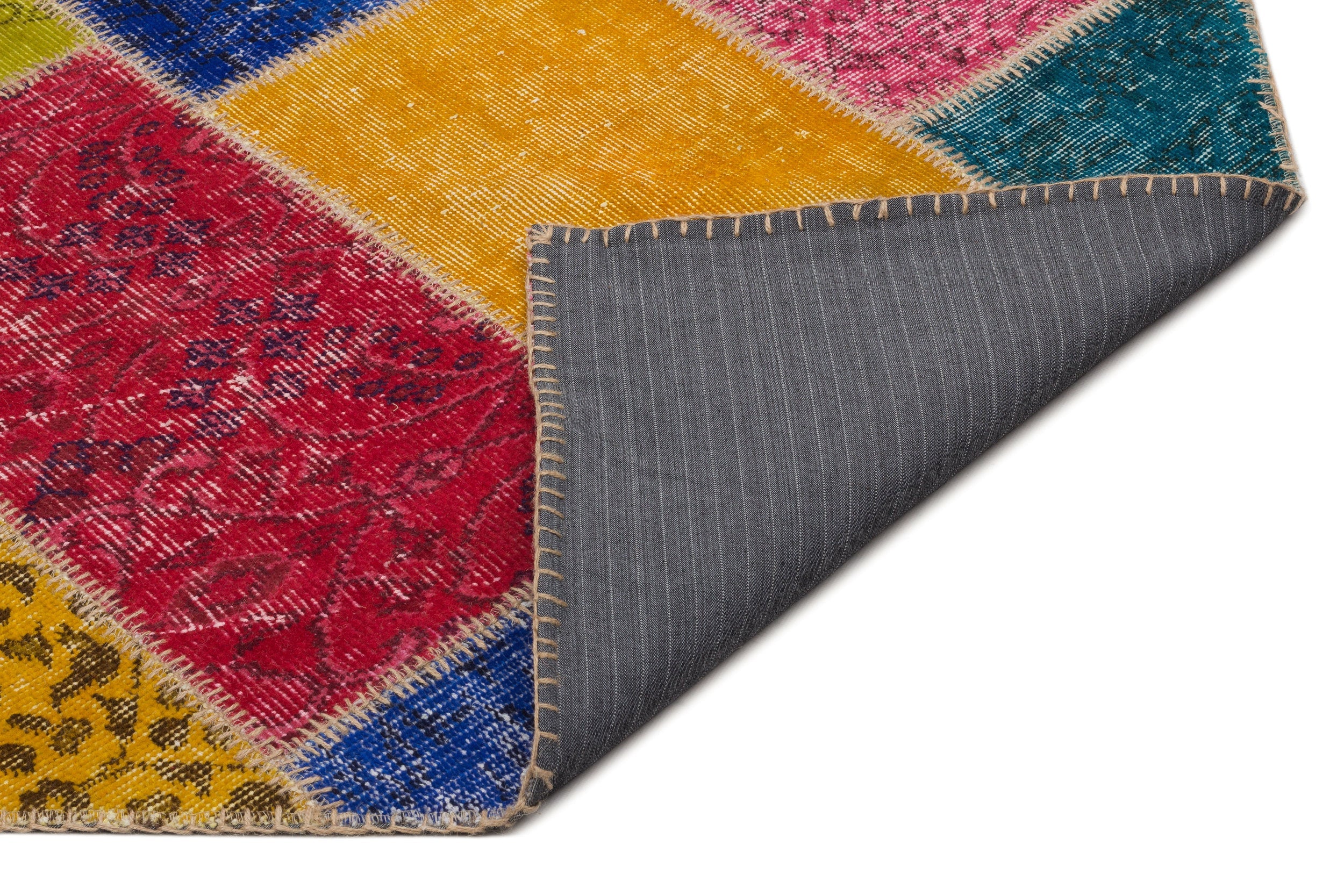 Iskece 21662 Beige Patchwork Wool Handmade Area Rug 5'3" x 7'8"