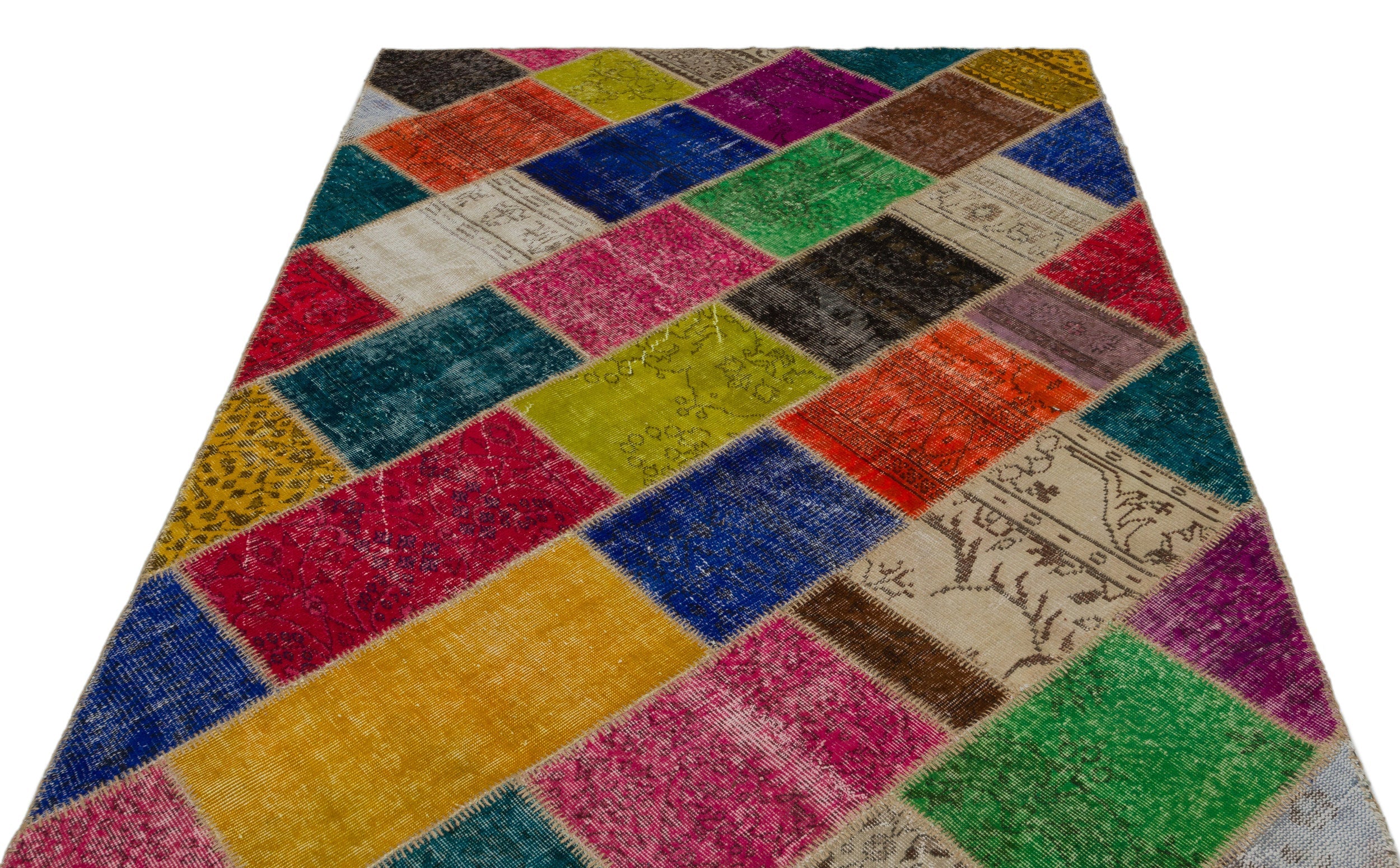 Iskece 21662 Beige Patchwork Wool Handmade Area Rug 5'3" x 7'8"
