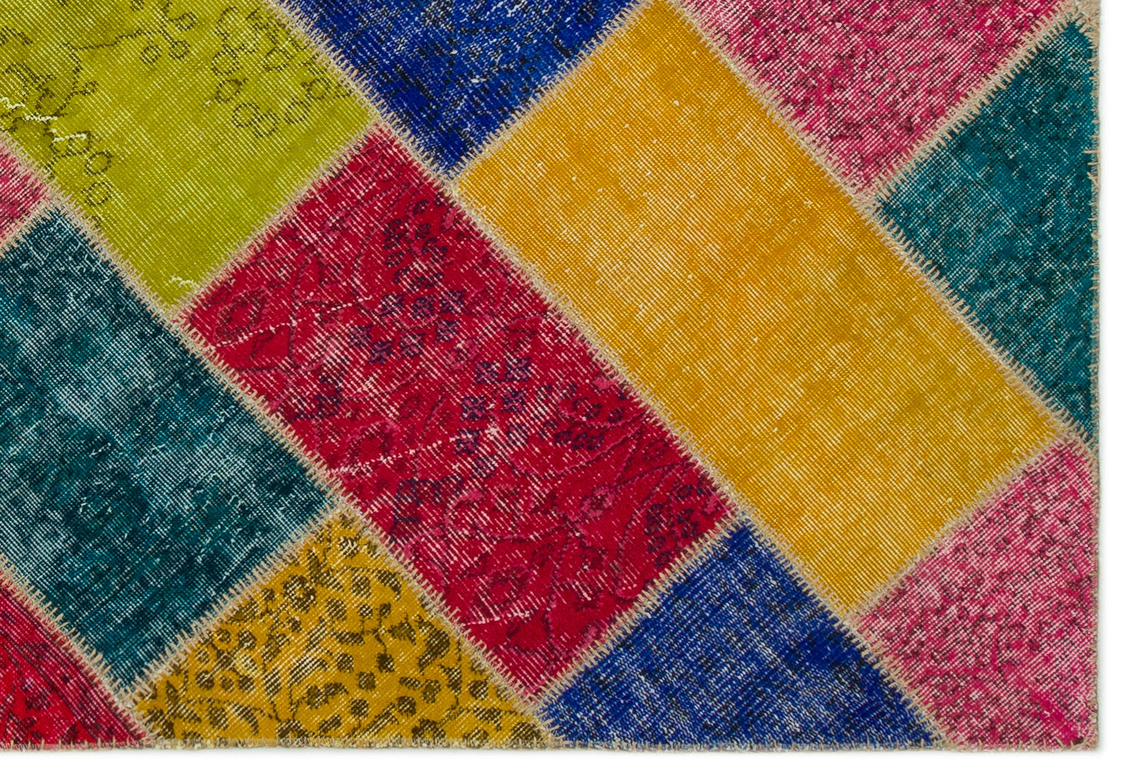 Iskece 21662 Beige Patchwork Wool Handmade Area Rug 5'3" x 7'8"
