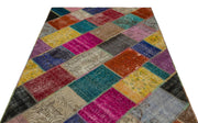 Iskece 21664 Beige Patchwork Wool Handmade Area Rug 5'3" x 7'8"