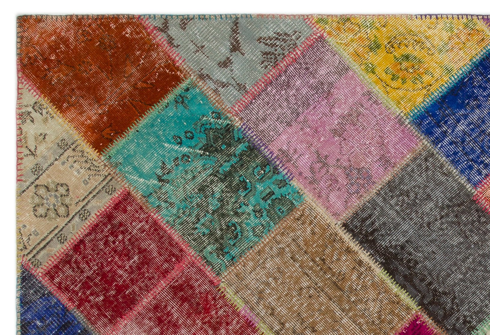 Iskece 21664 Beige Patchwork Wool Handmade Area Rug 5'3" x 7'8"