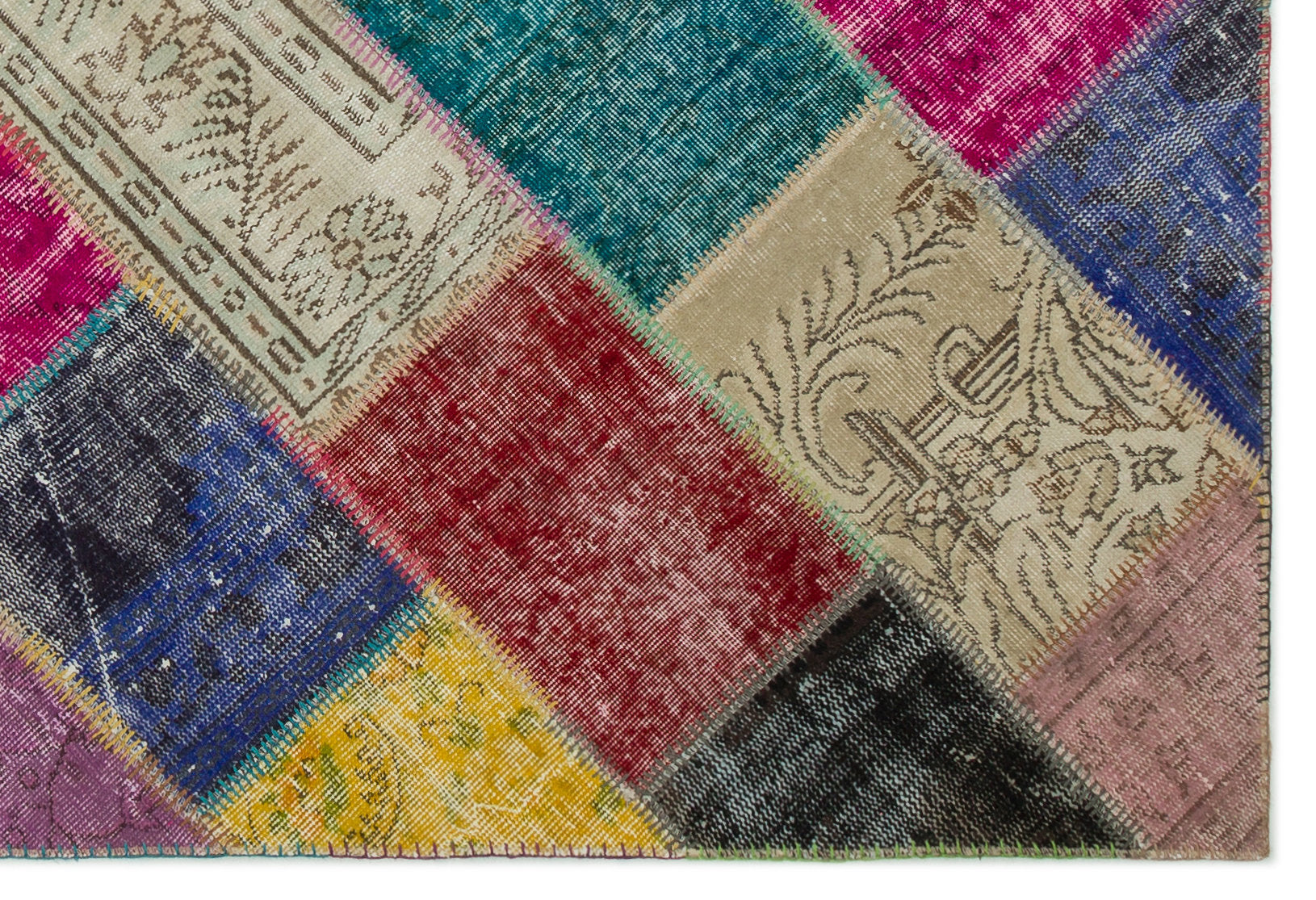 Iskece 21664 Beige Patchwork Wool Handmade Area Rug 5'3" x 7'8"