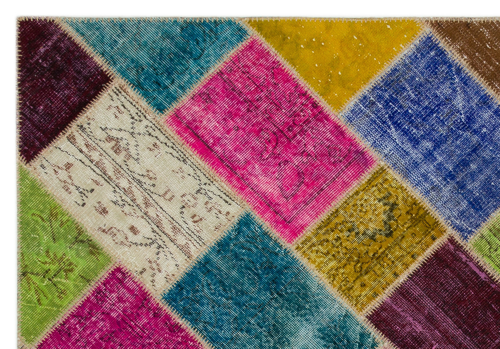 Iskece 21665 Beige Patchwork Wool Handmade Area Rug 5'3" x 7'8"