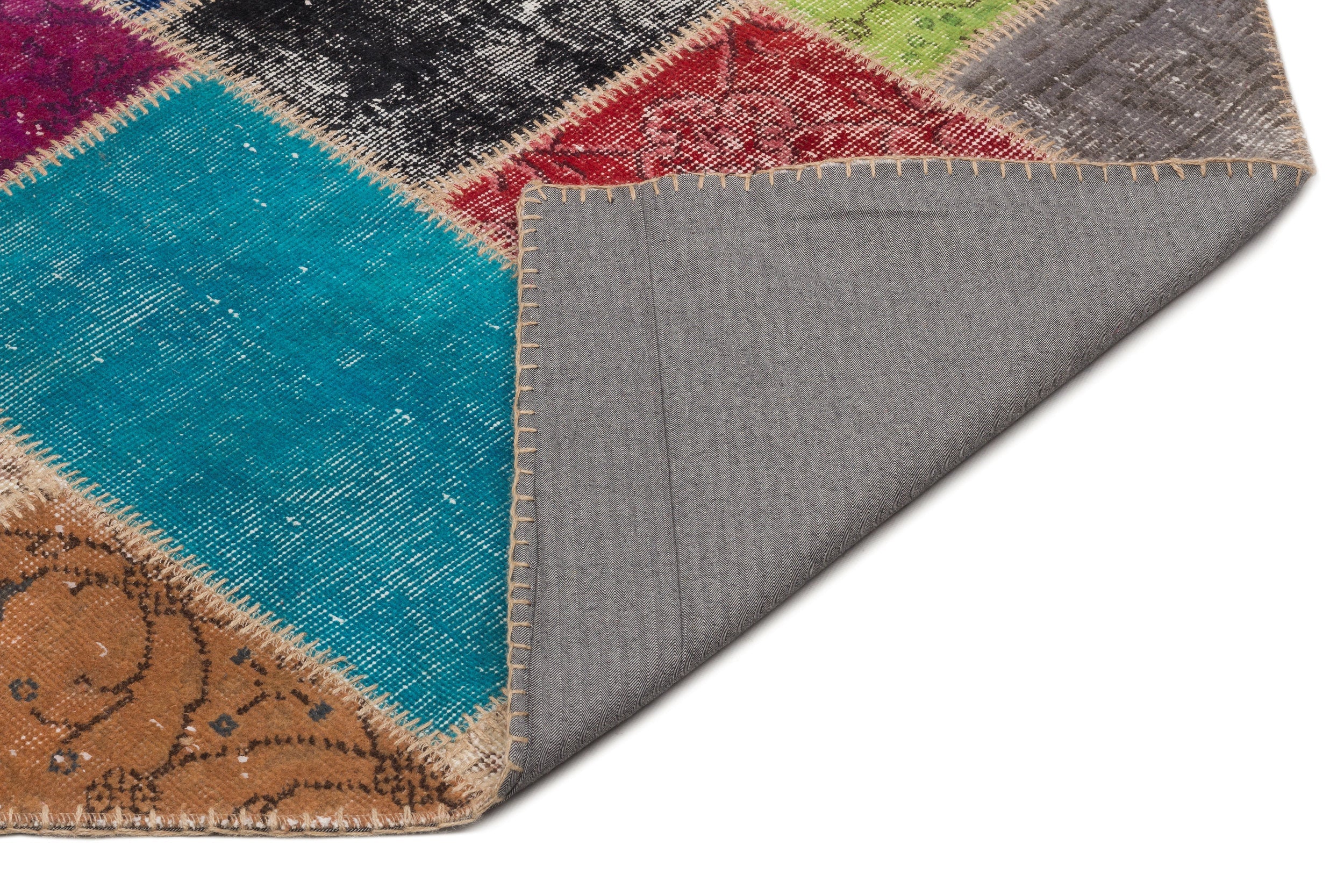 Iskece 21667 Beige Patchwork Wool Handmade Area Rug 5'3" x 7'8"