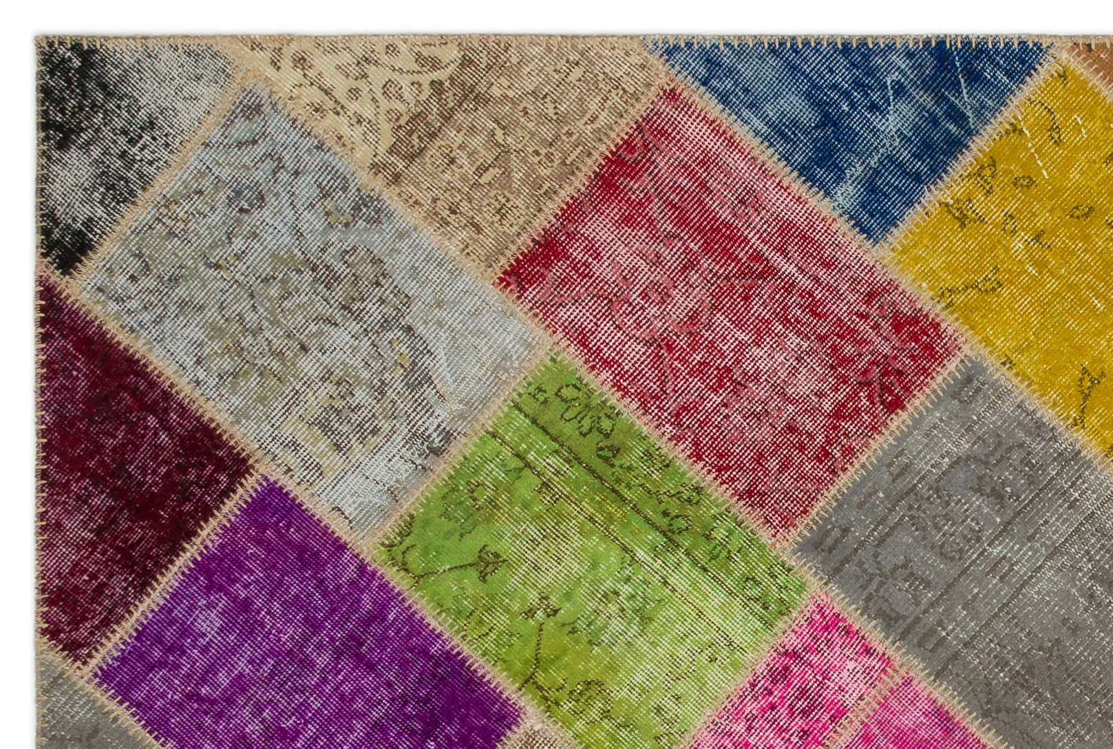 Iskece 21667 Beige Patchwork Wool Handmade Area Rug 5'3" x 7'8"