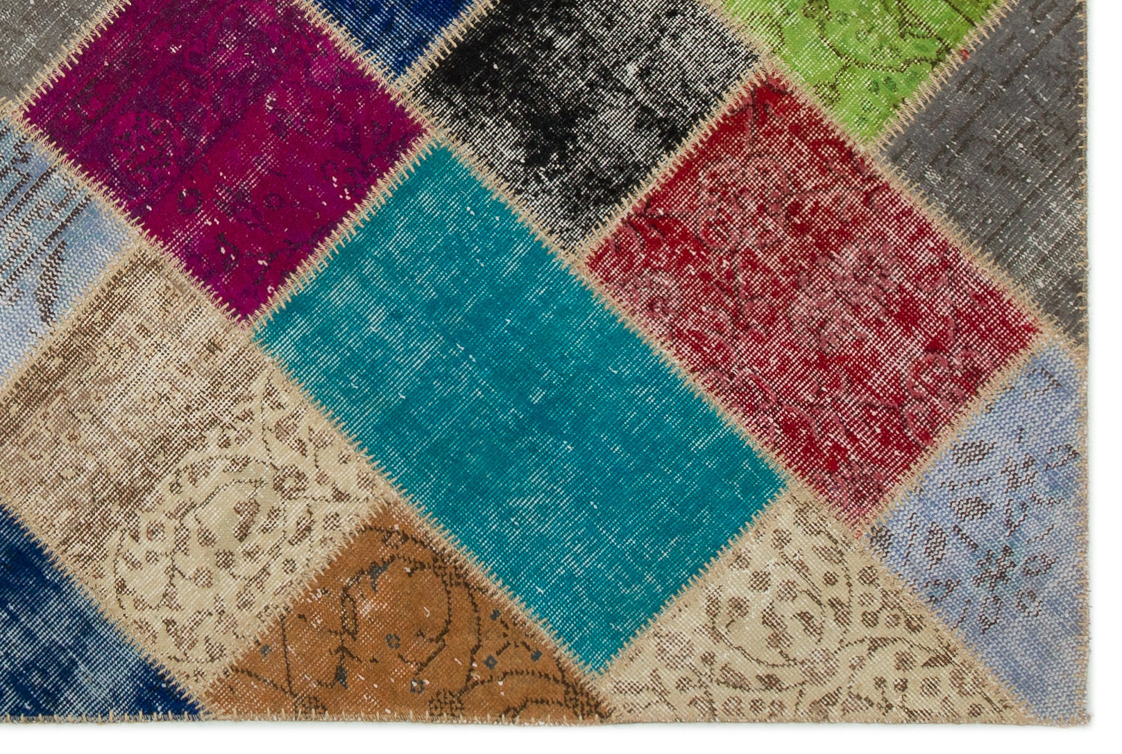Iskece 21667 Beige Patchwork Wool Handmade Area Rug 5'3" x 7'8"