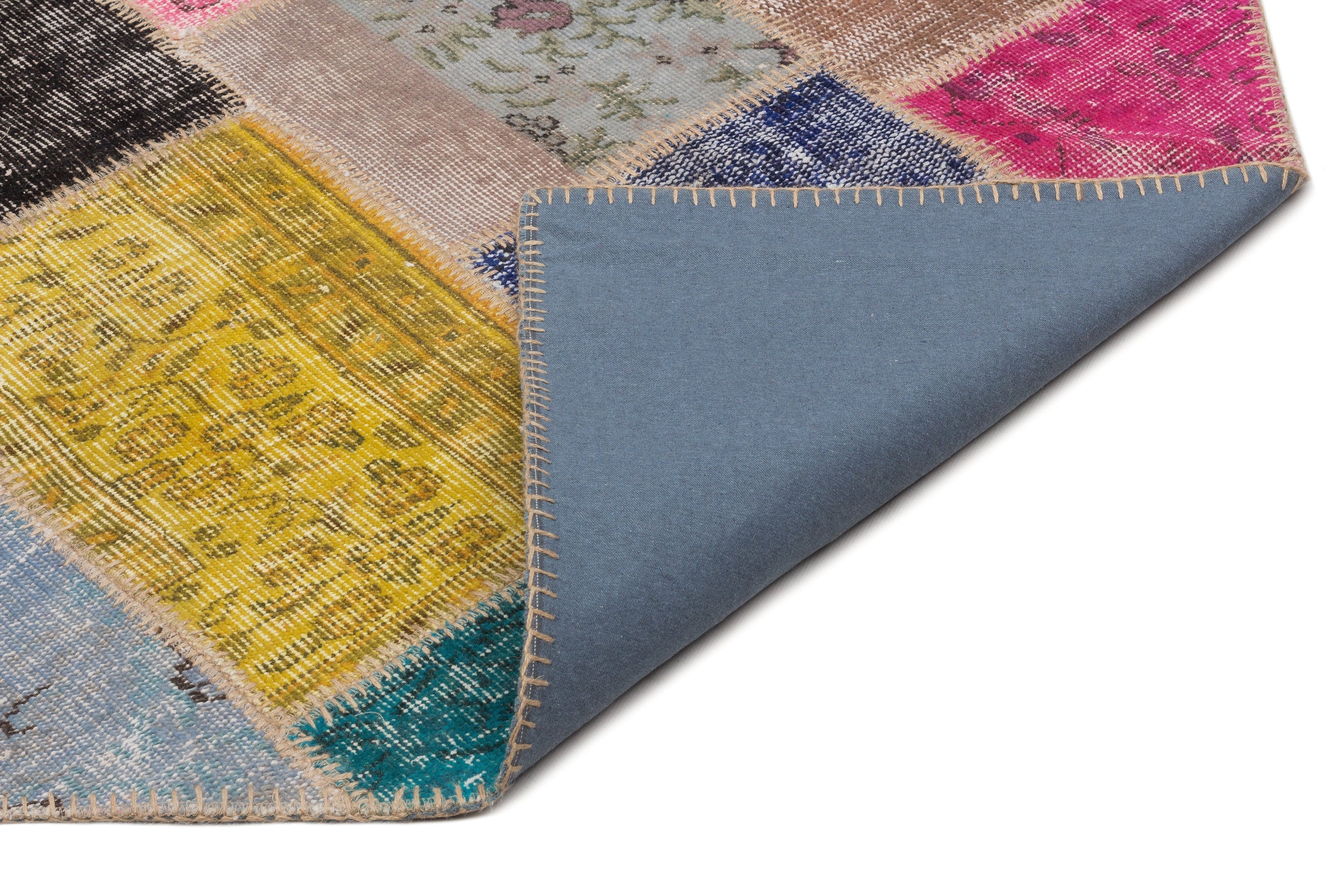 Iskece 21668 Beige Patchwork Wool Handmade Area Rug 5'3" x 7'8"