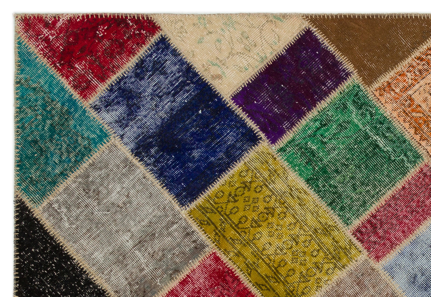 Iskece 21668 Beige Patchwork Wool Handmade Area Rug 5'3" x 7'8"