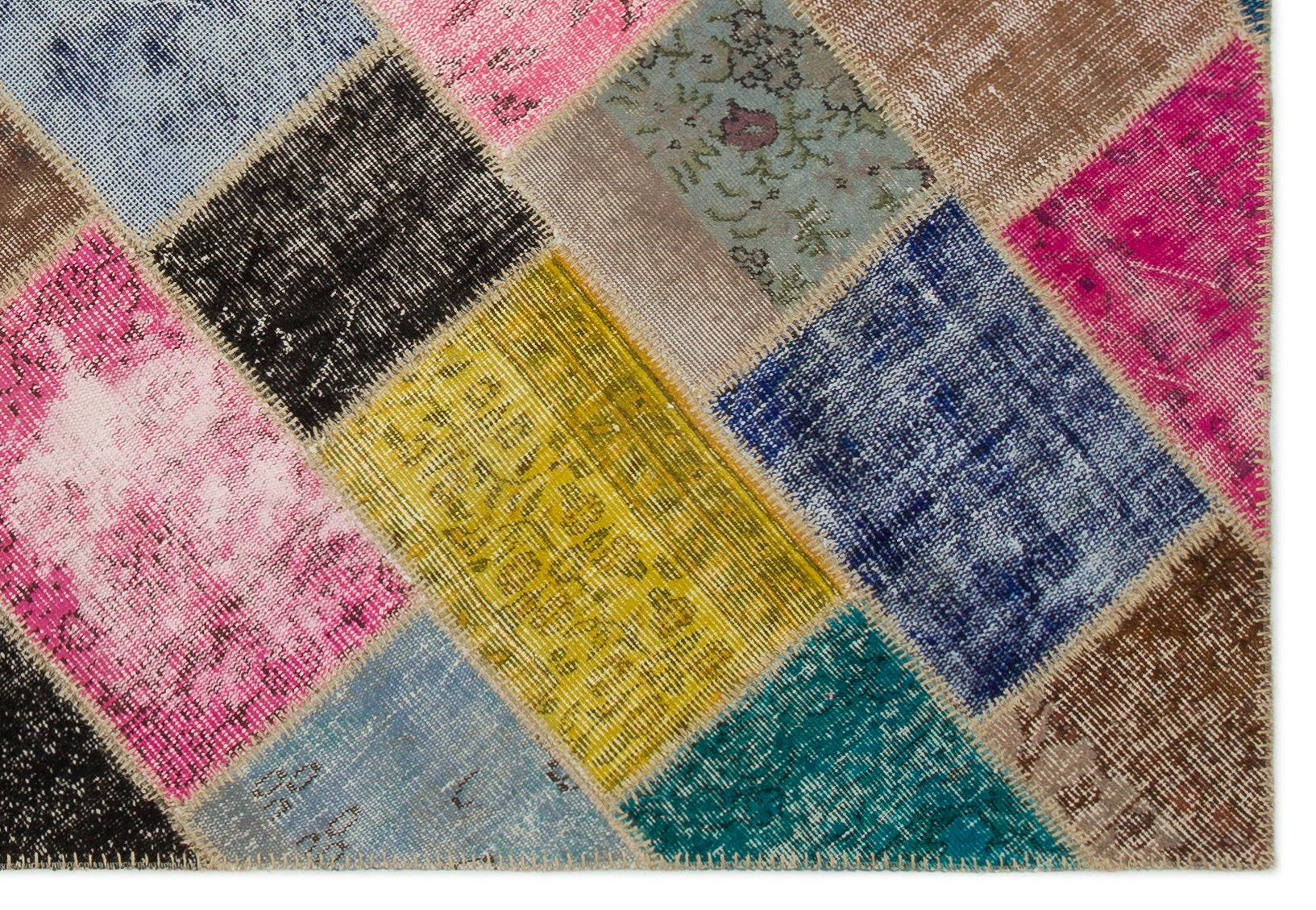 Iskece 21668 Beige Patchwork Wool Handmade Area Rug 5'3" x 7'8"