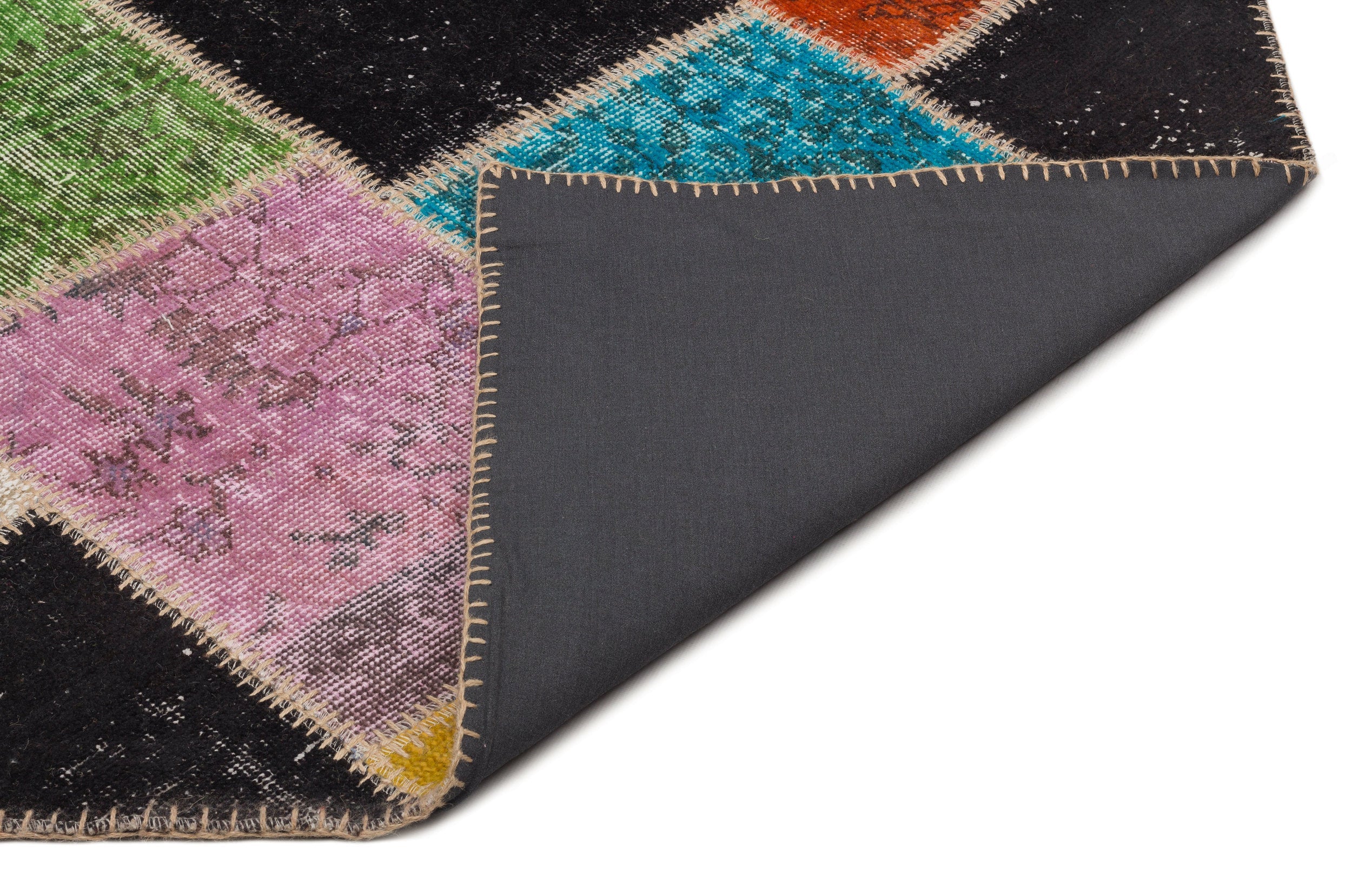 Iskece 21669 Beige Patchwork Wool Handmade Area Rug 5'3" x 7'8"