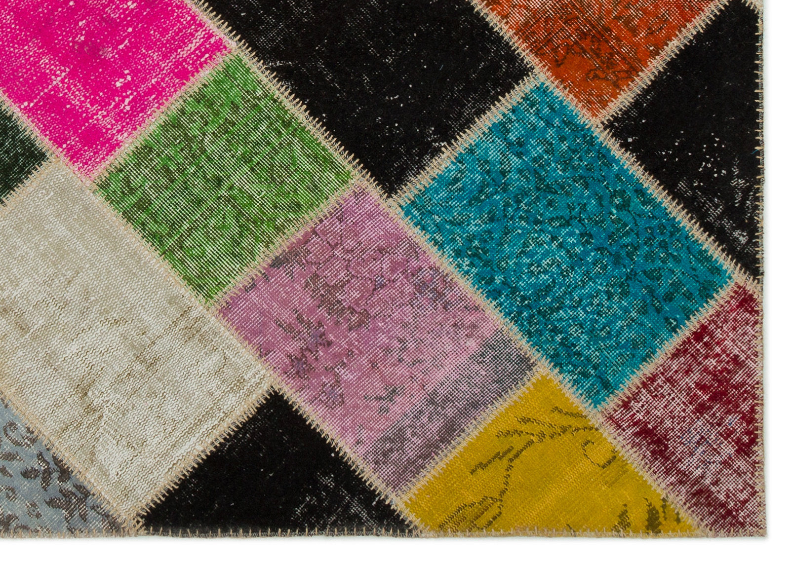 Iskece 21669 Beige Patchwork Wool Handmade Area Rug 5'3" x 7'8"