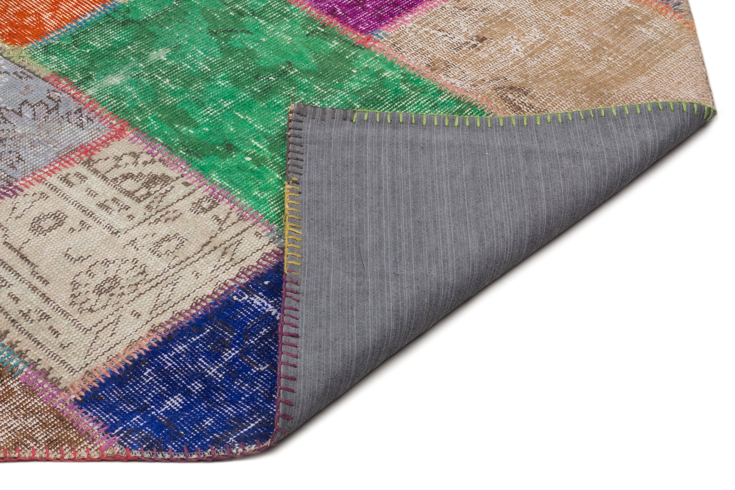 Iskece 21670 Beige Patchwork Wool Handmade Area Rug 5'3" x 7'8"